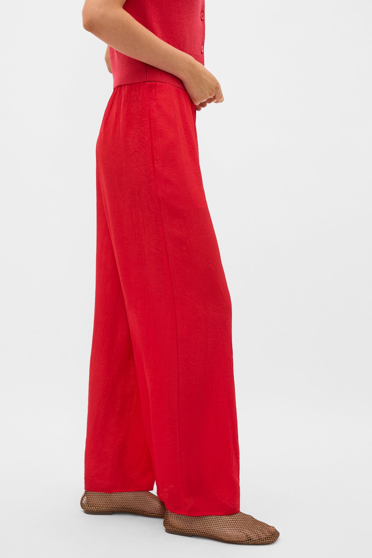 Textured Satin Easy Wide Leg Pant