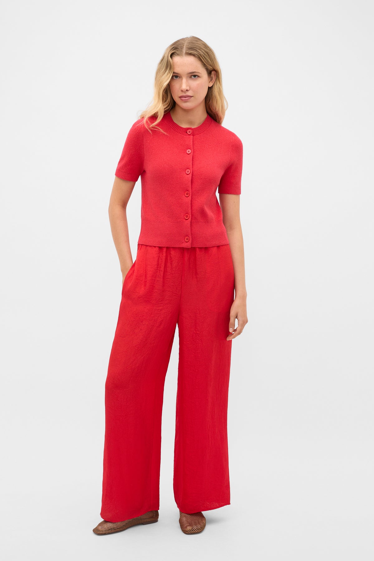 Textured Satin Easy Wide Leg Pant