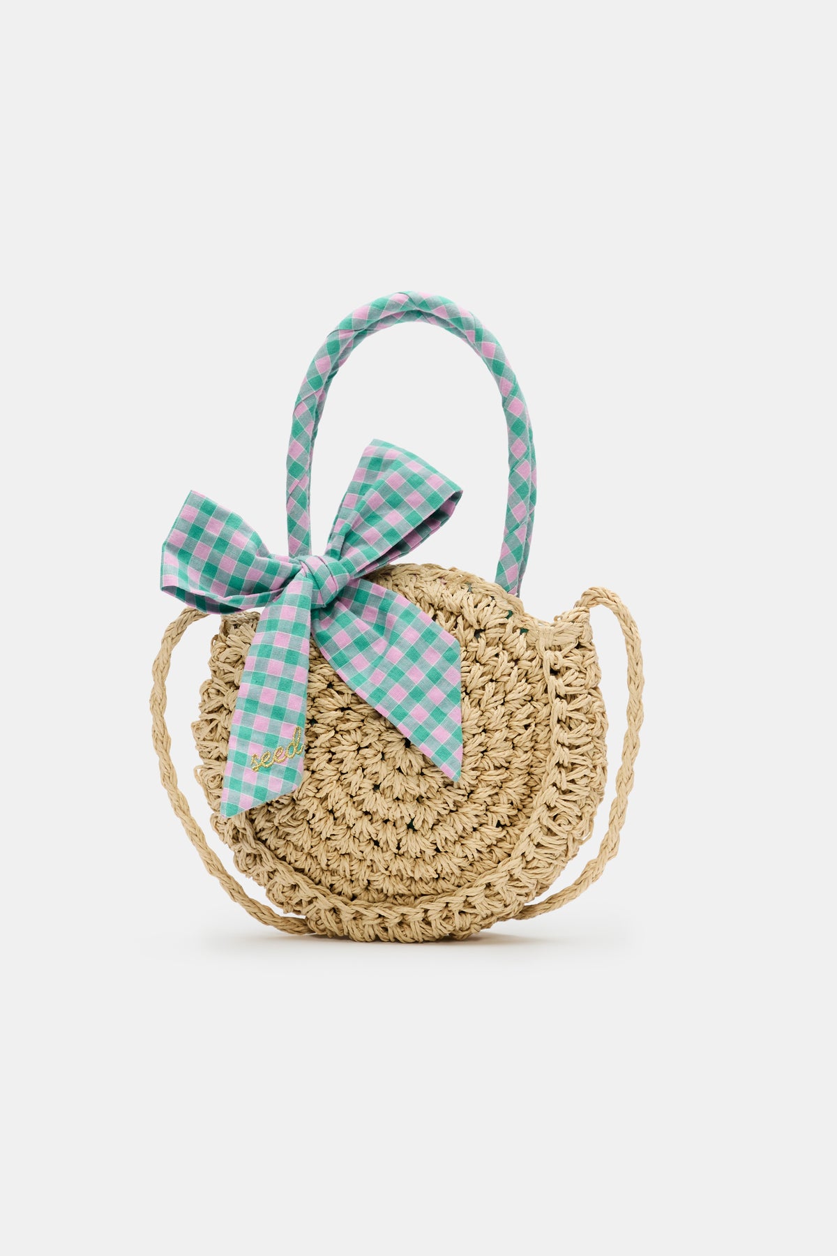Gingham Straw Bag