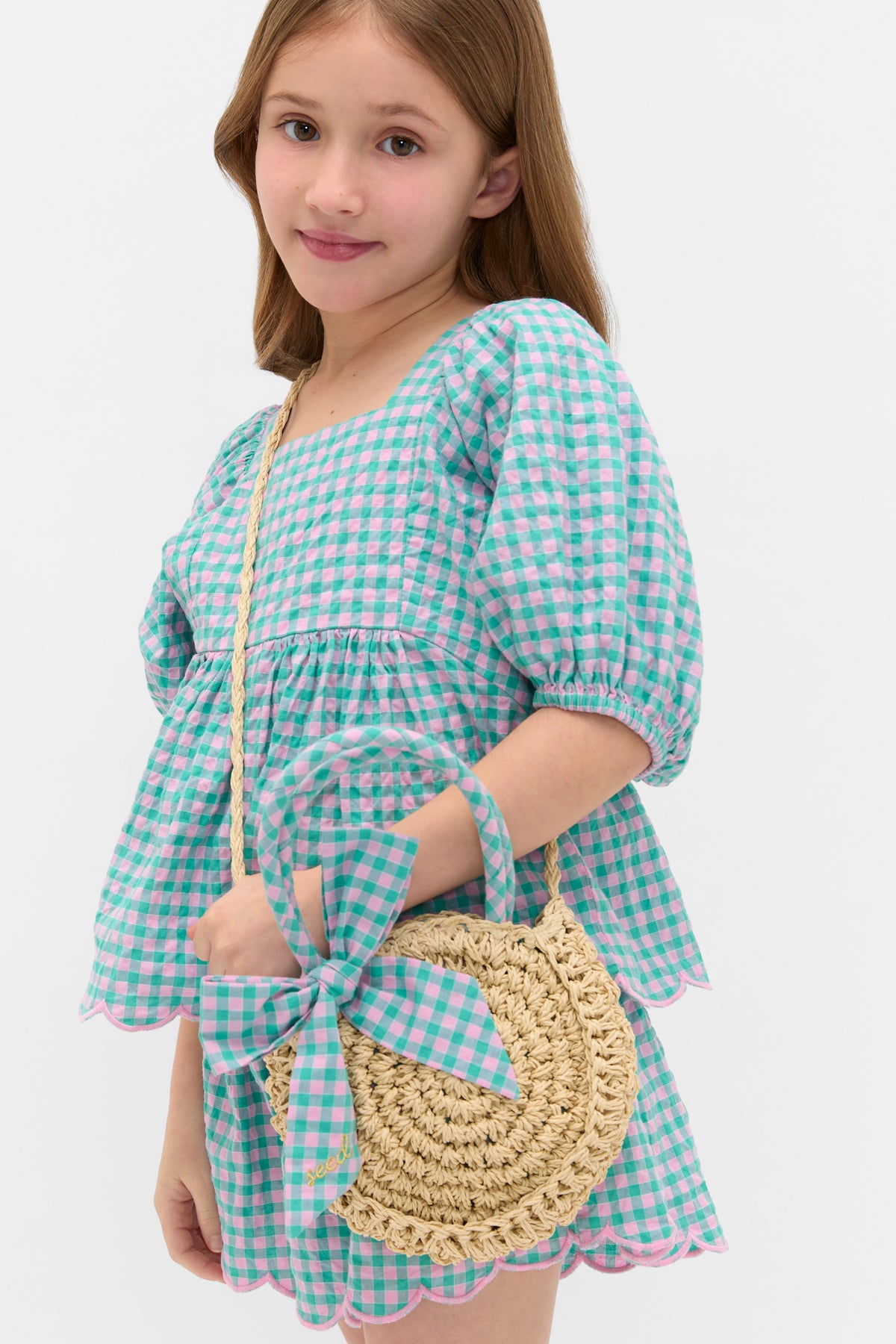 Gingham Straw Bag