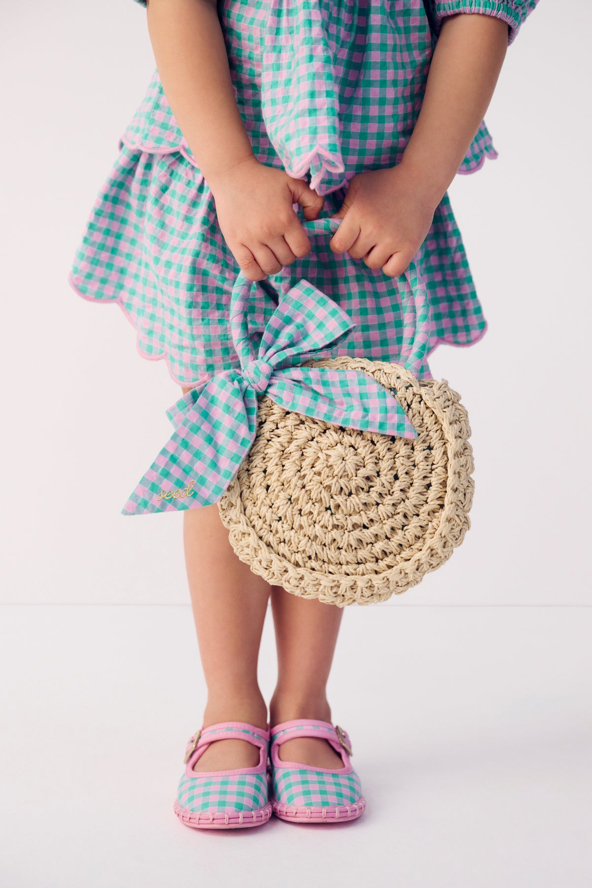Gingham Straw Bag
