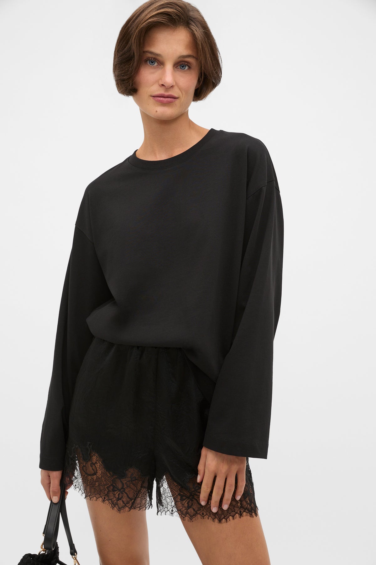 Crinkled Satin Lace Trim Short