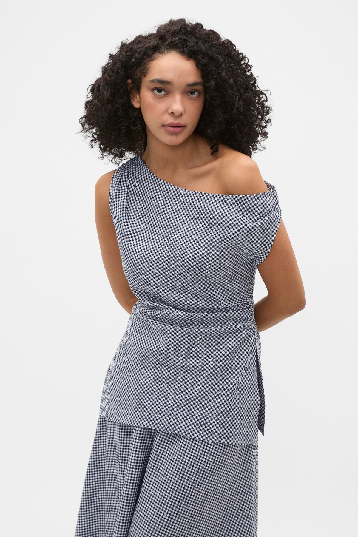Linen Gingham Asymmetrical Top