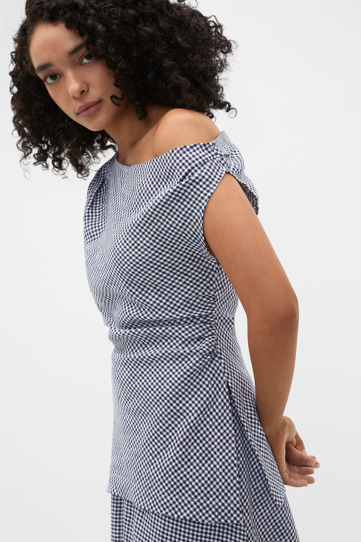 Linen Gingham Asymmetrical Top