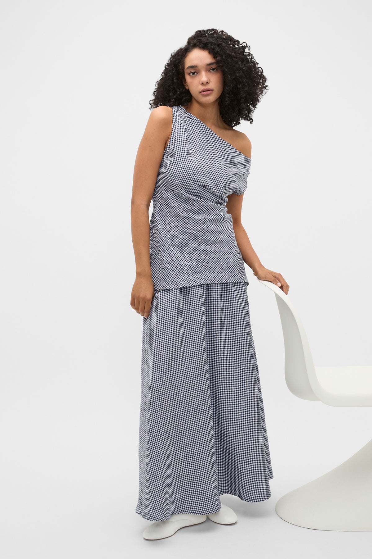 Linen Gingham Asymmetrical Top