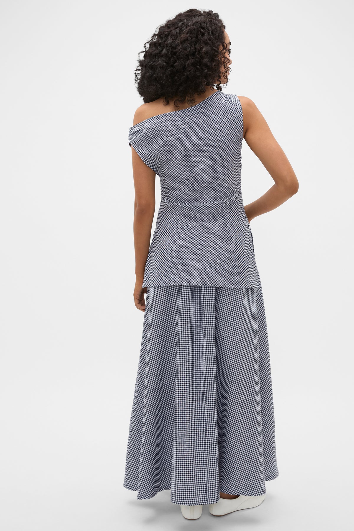 Linen Gingham Asymmetrical Top