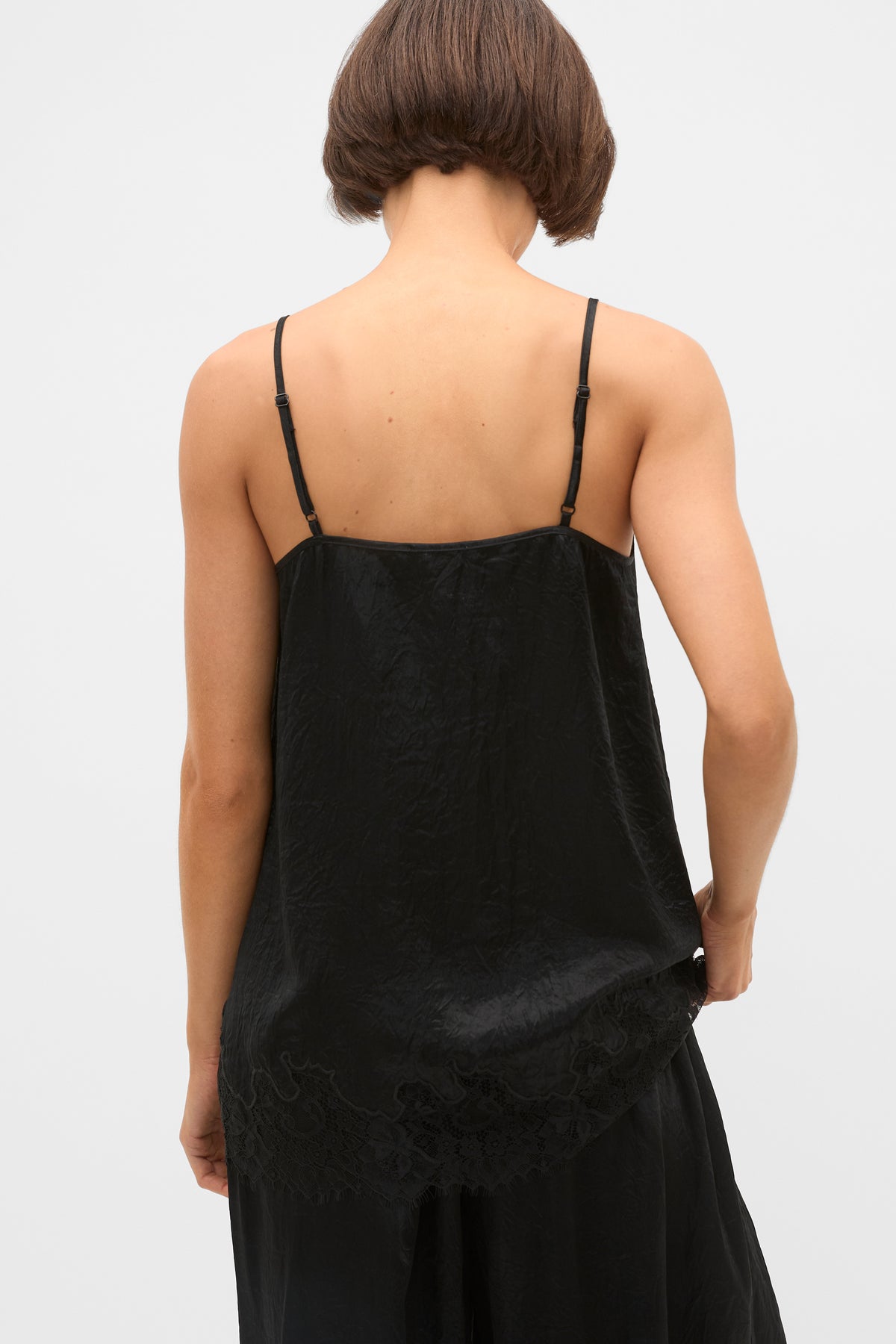 Crinkled Satin Lace Trim Cami