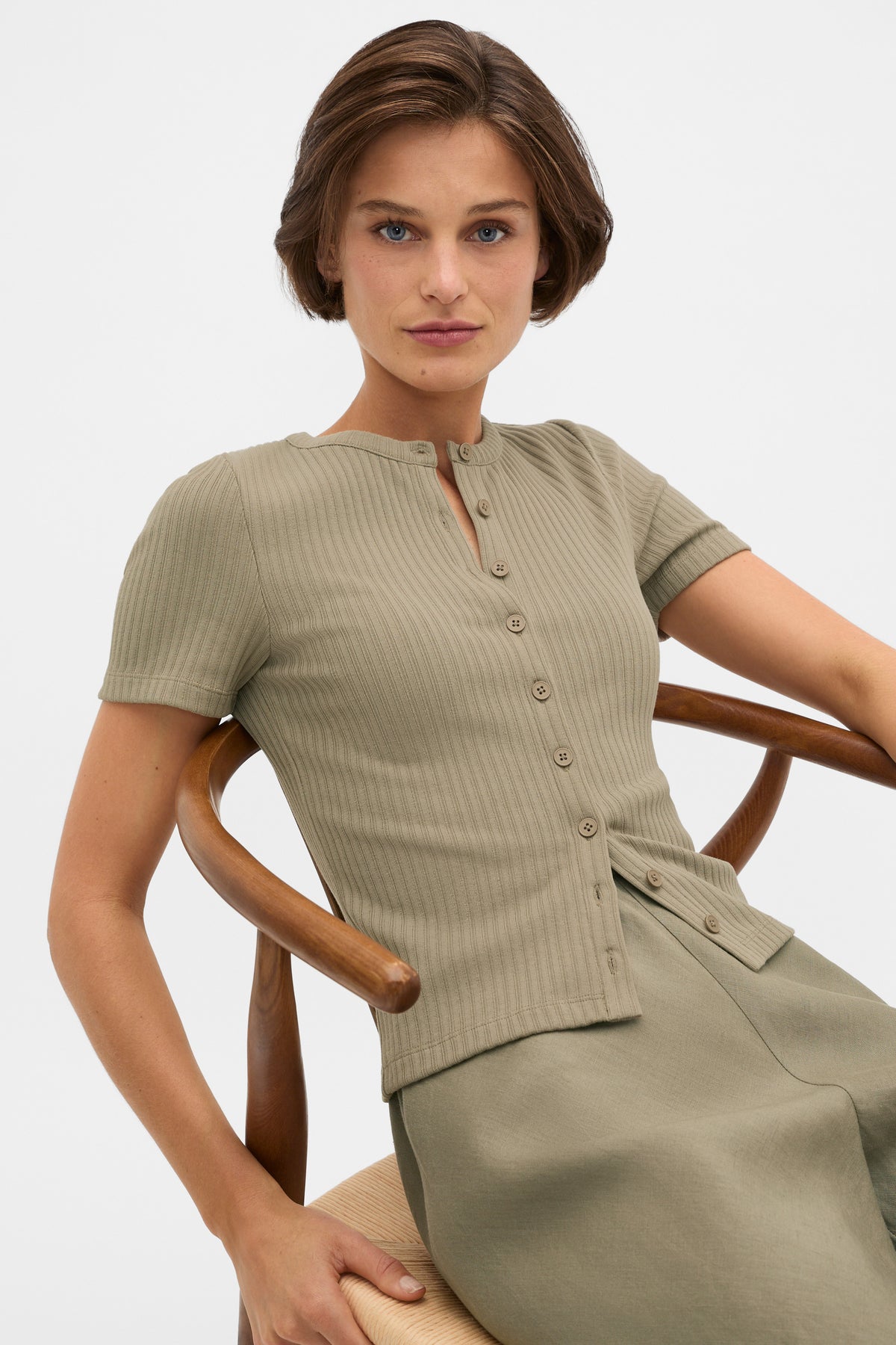 Button Through Rib Top
