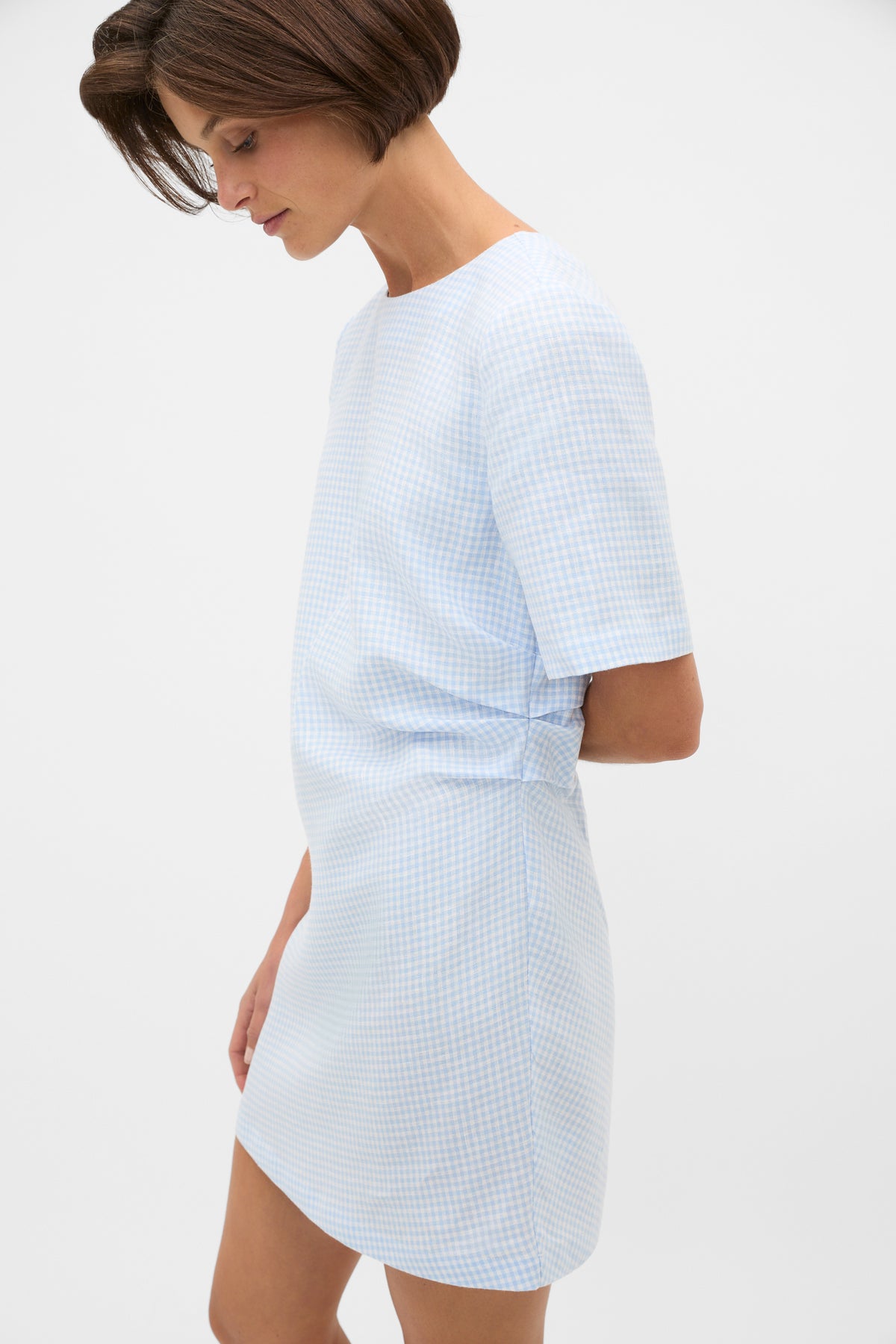 Linen Gingham Mini Dress