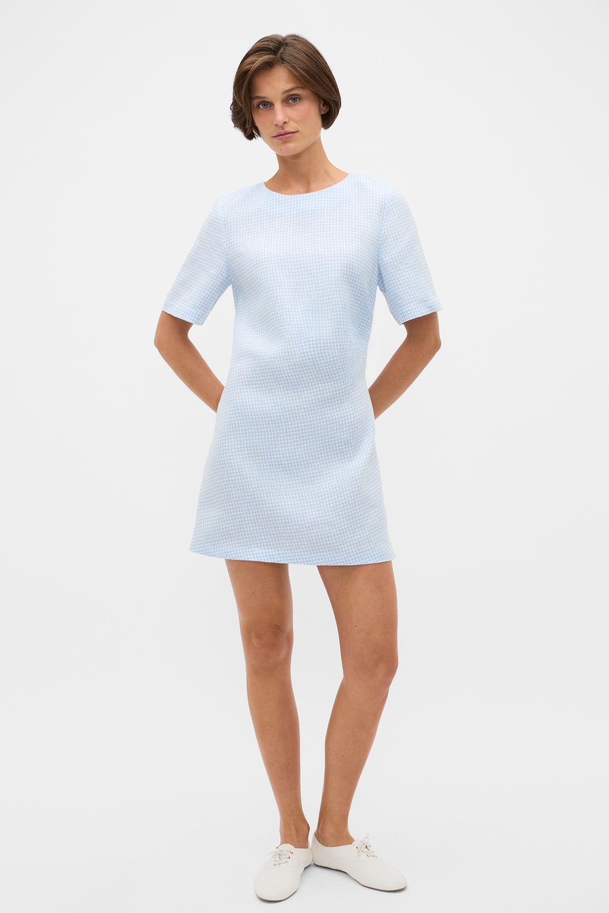 Linen Gingham Mini Dress