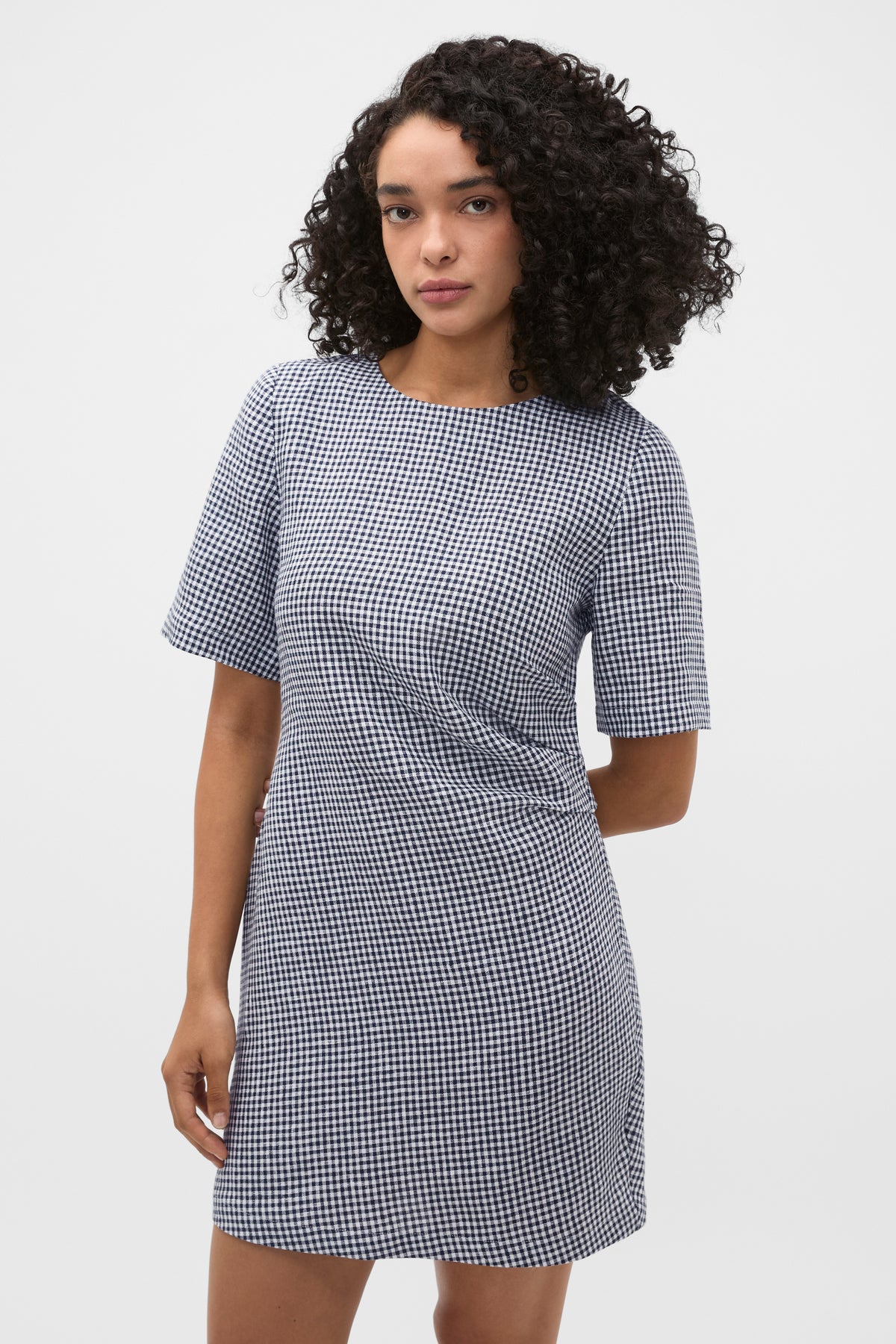 Linen Gingham Mini Dress