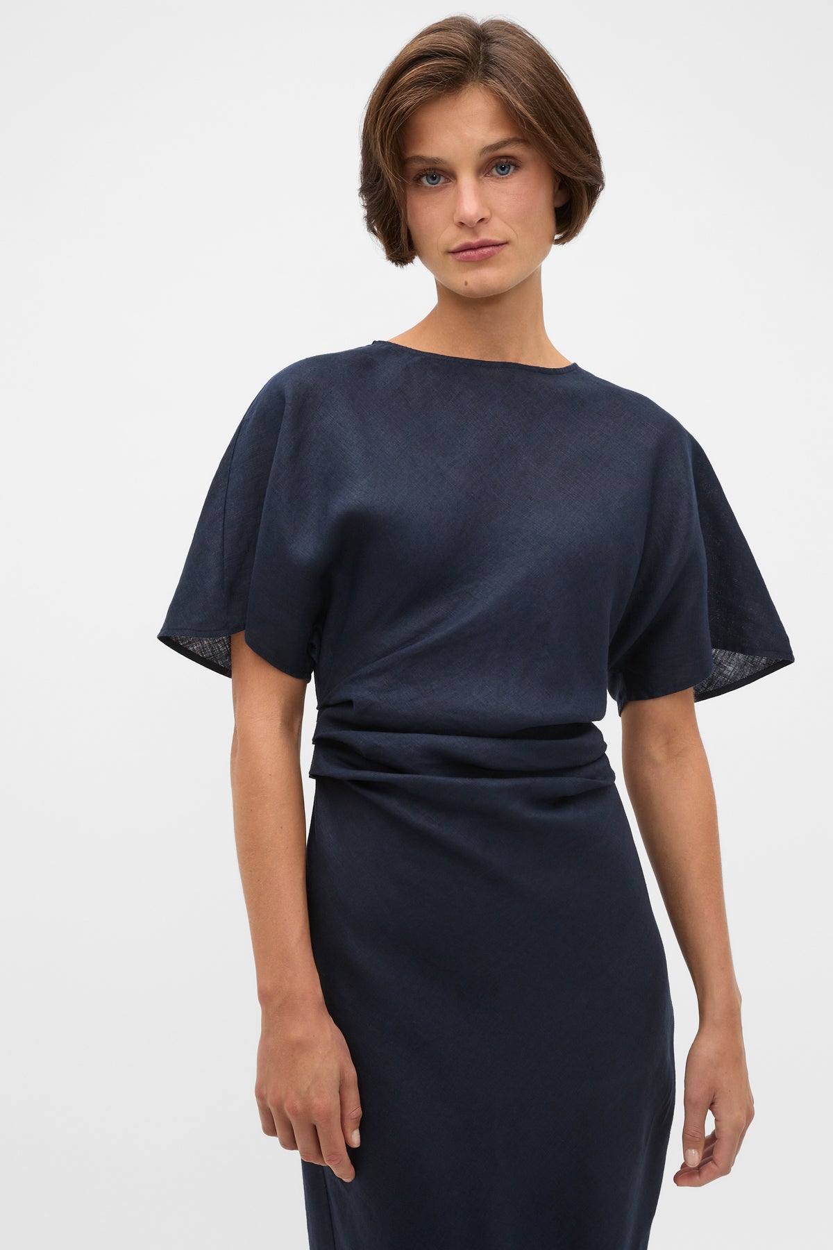 Linen Tuck Waist Midi Dress