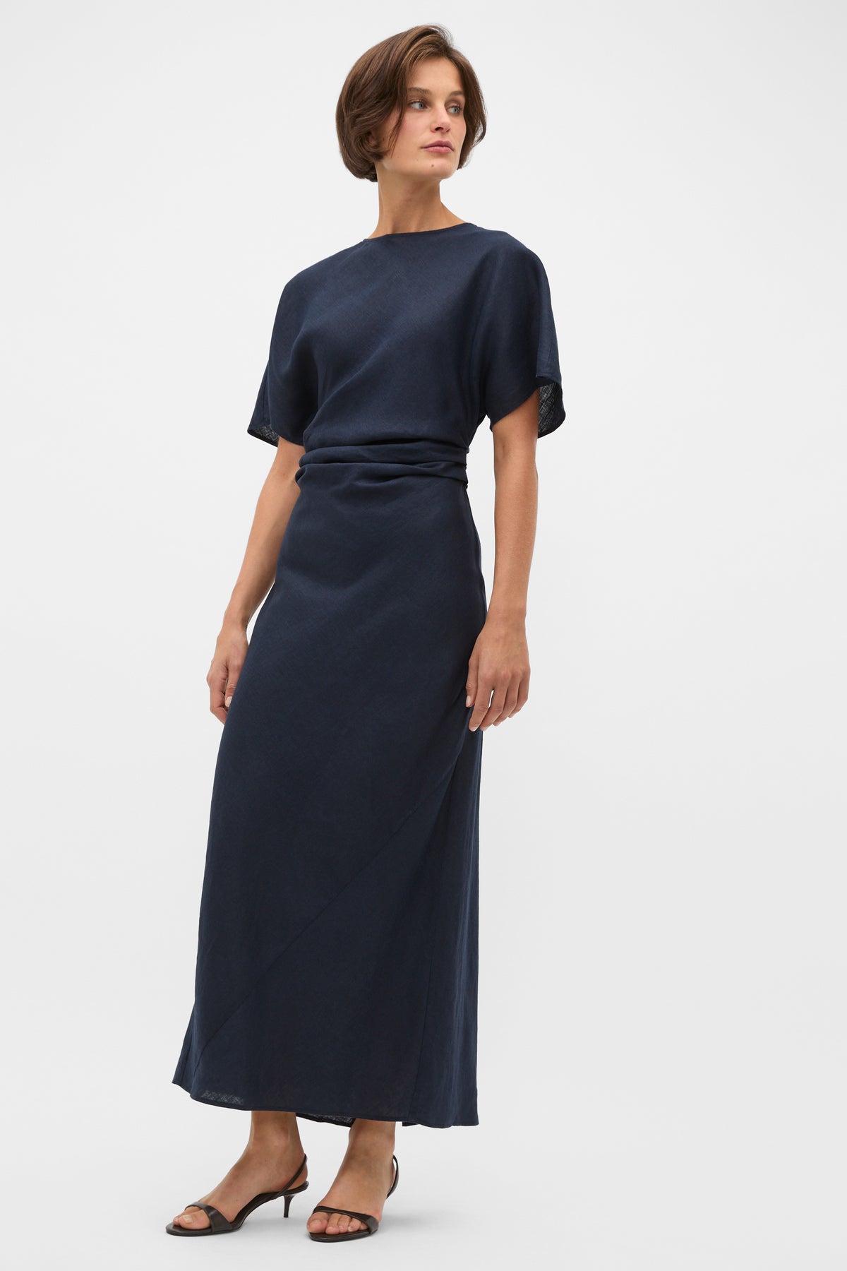 Linen Tuck Waist Midi Dress