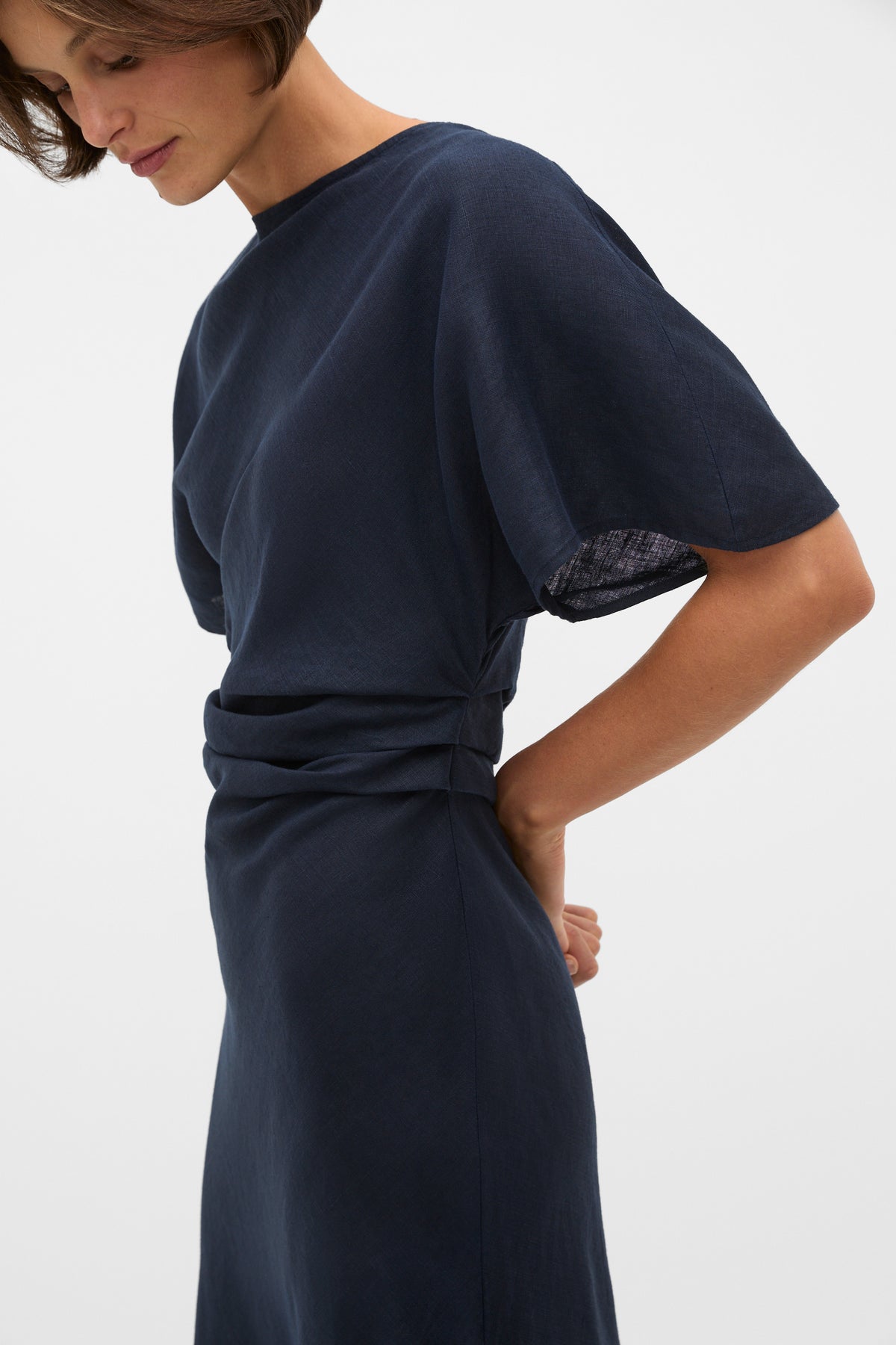 Linen Tuck Waist Midi Dress
