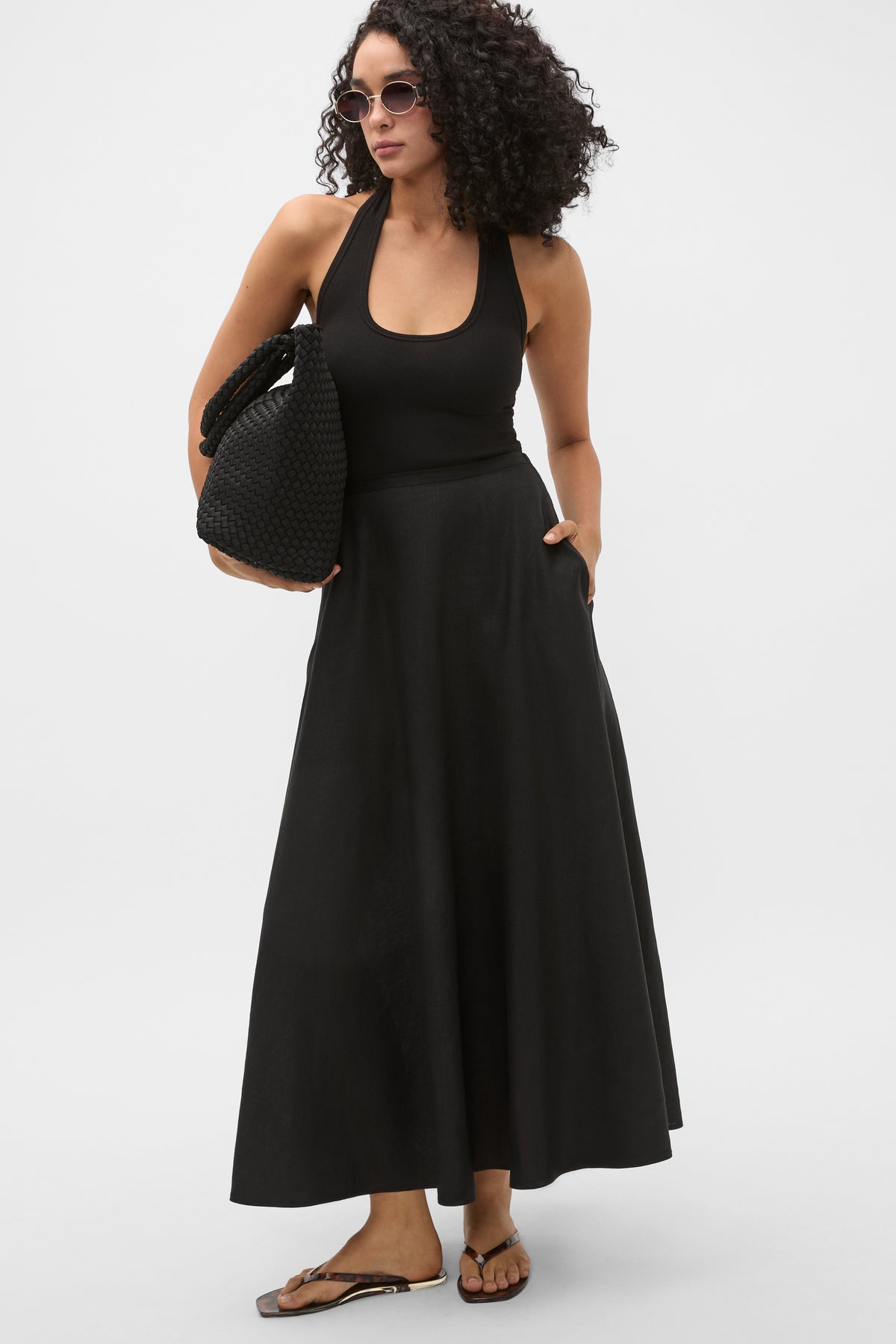 Core Linen Midi Skirt