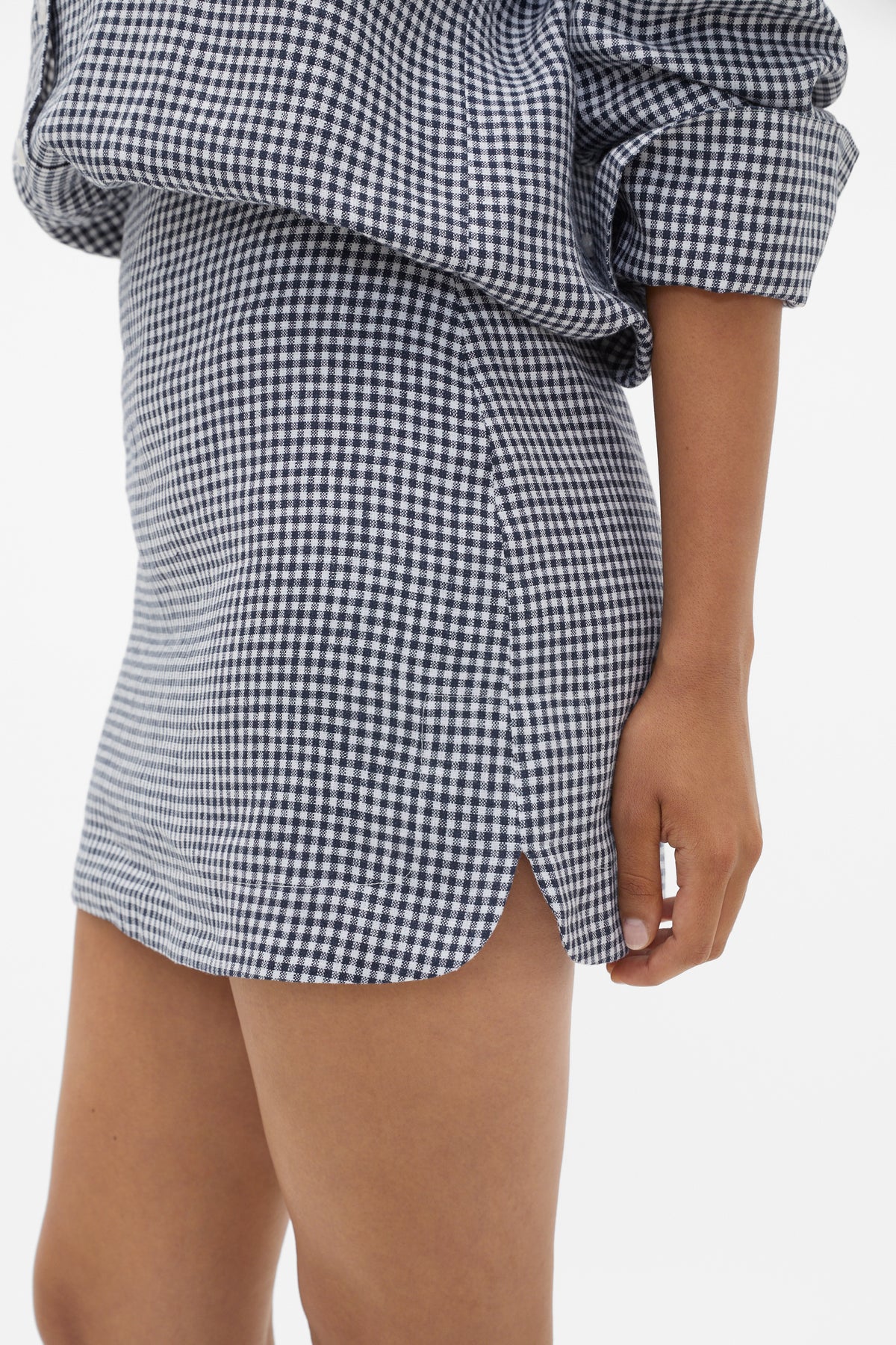 Linen Gingham Mini Skirt