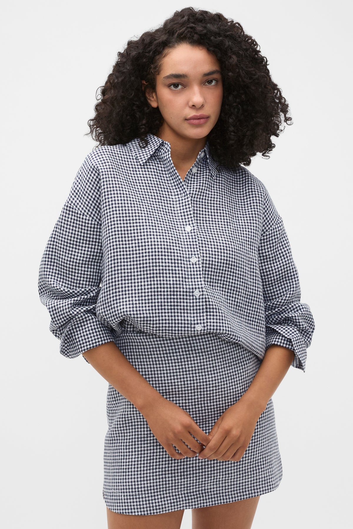 Linen Gingham Mini Skirt
