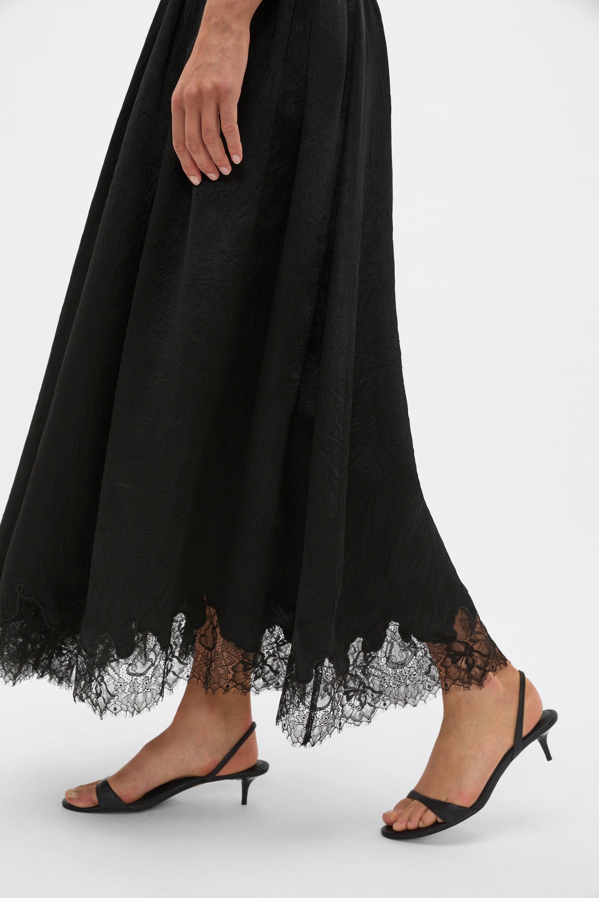 Crinkled Satin Lace Trim Skirt