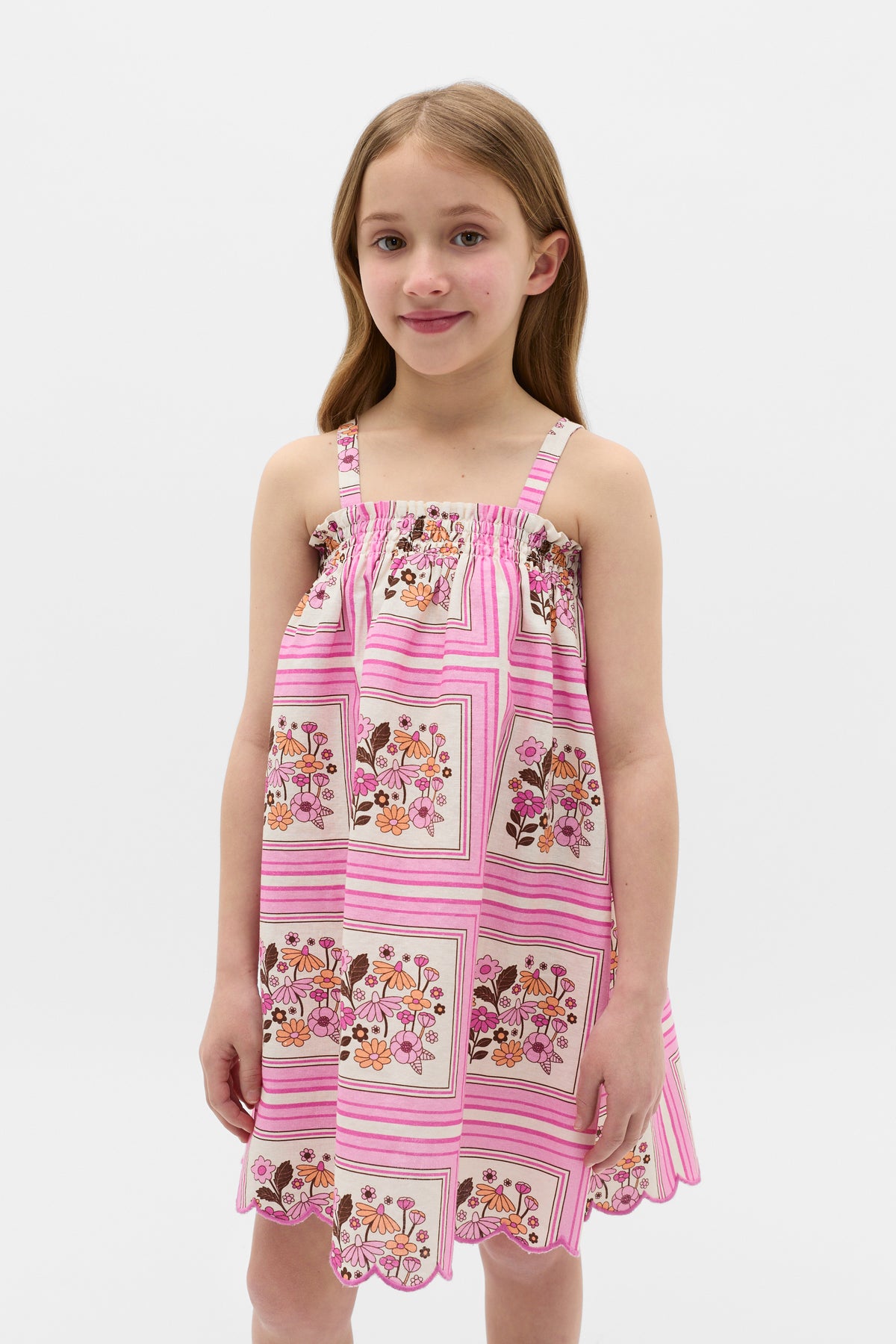 Scarf Print Scallop Dress