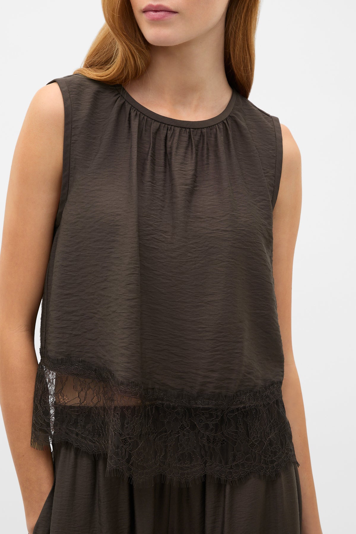 Crinkle Lace Trim Crop Tank