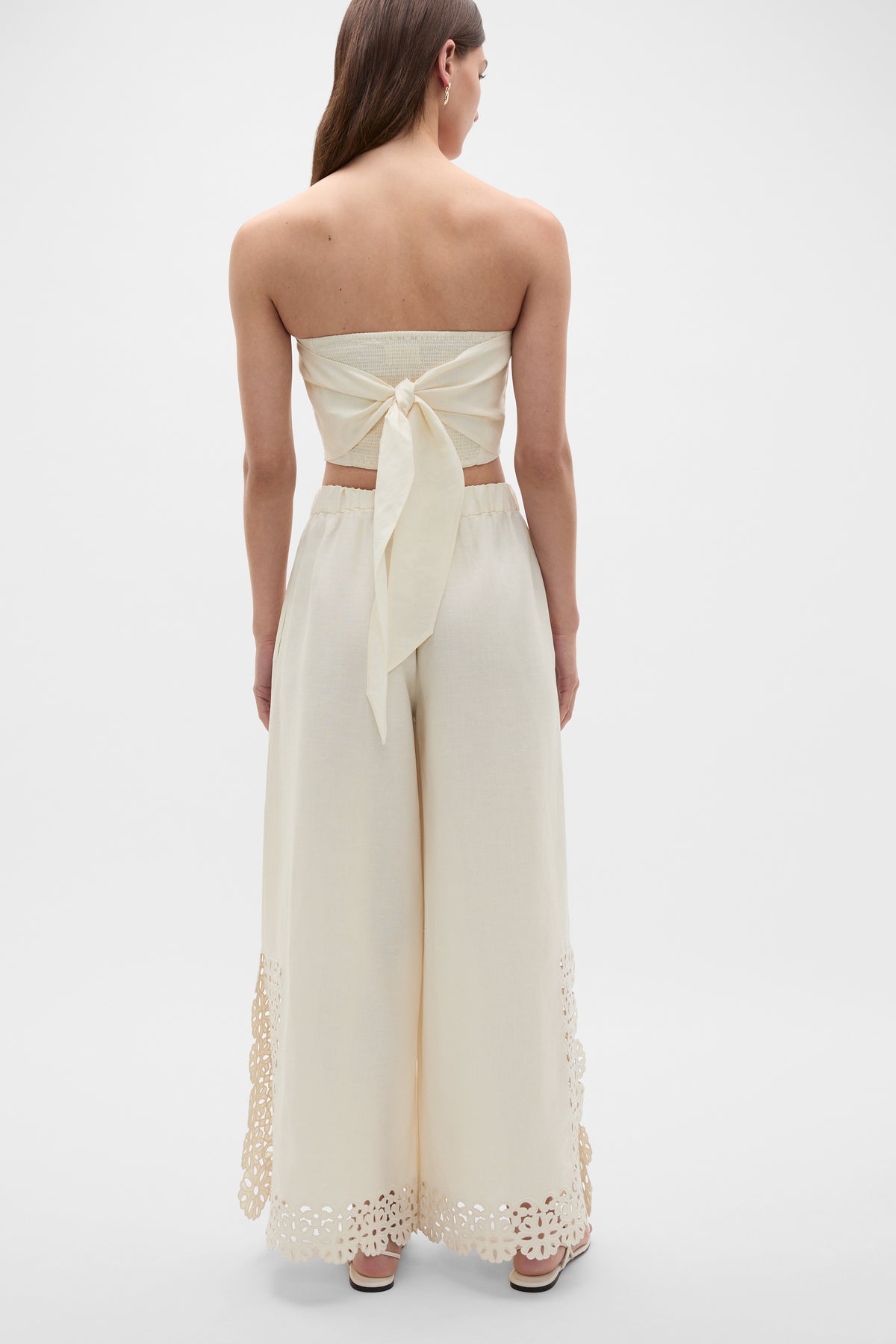 Linen Blend Cutwork Strapless Top