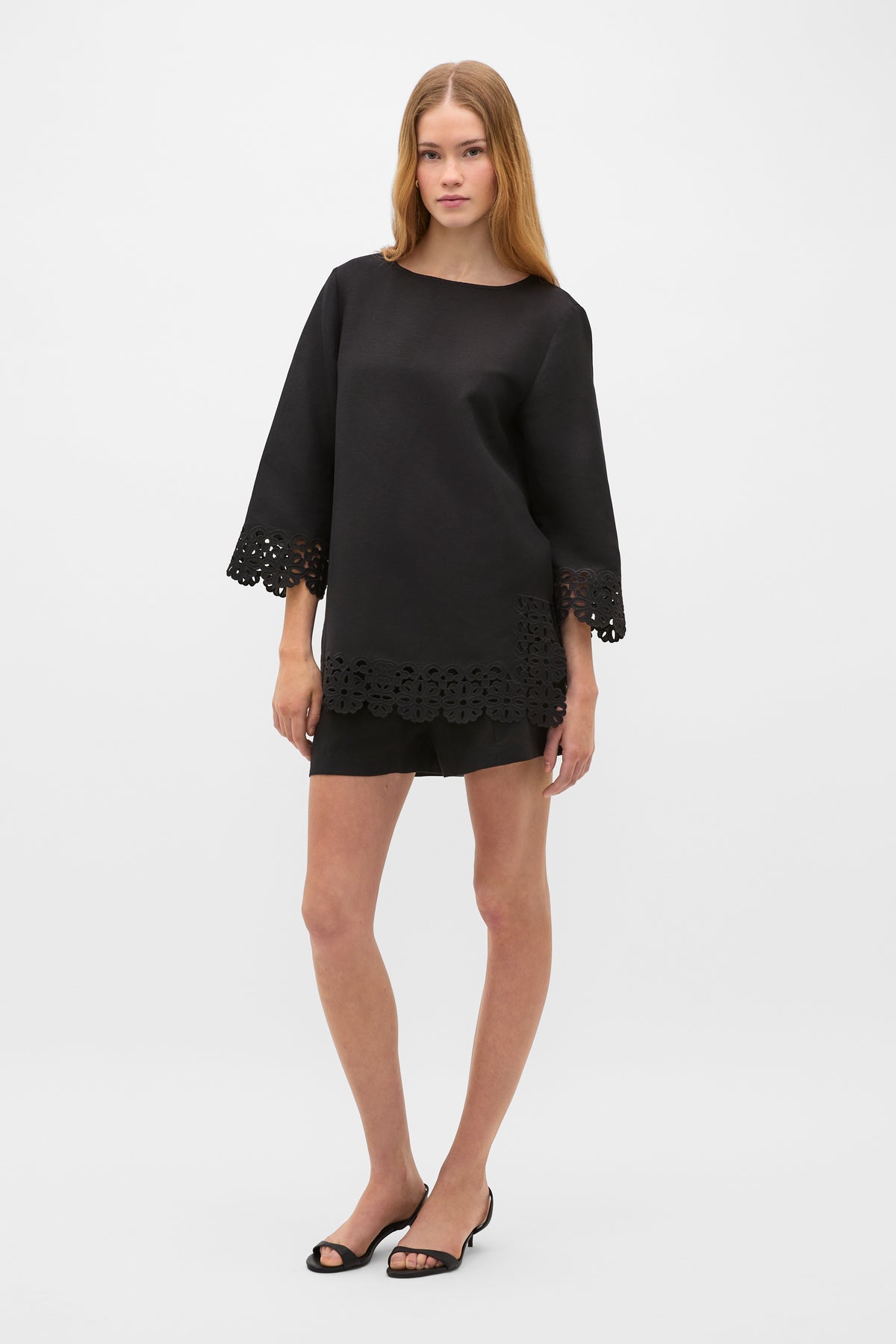 Linen Blend Cutwork Boxy Top