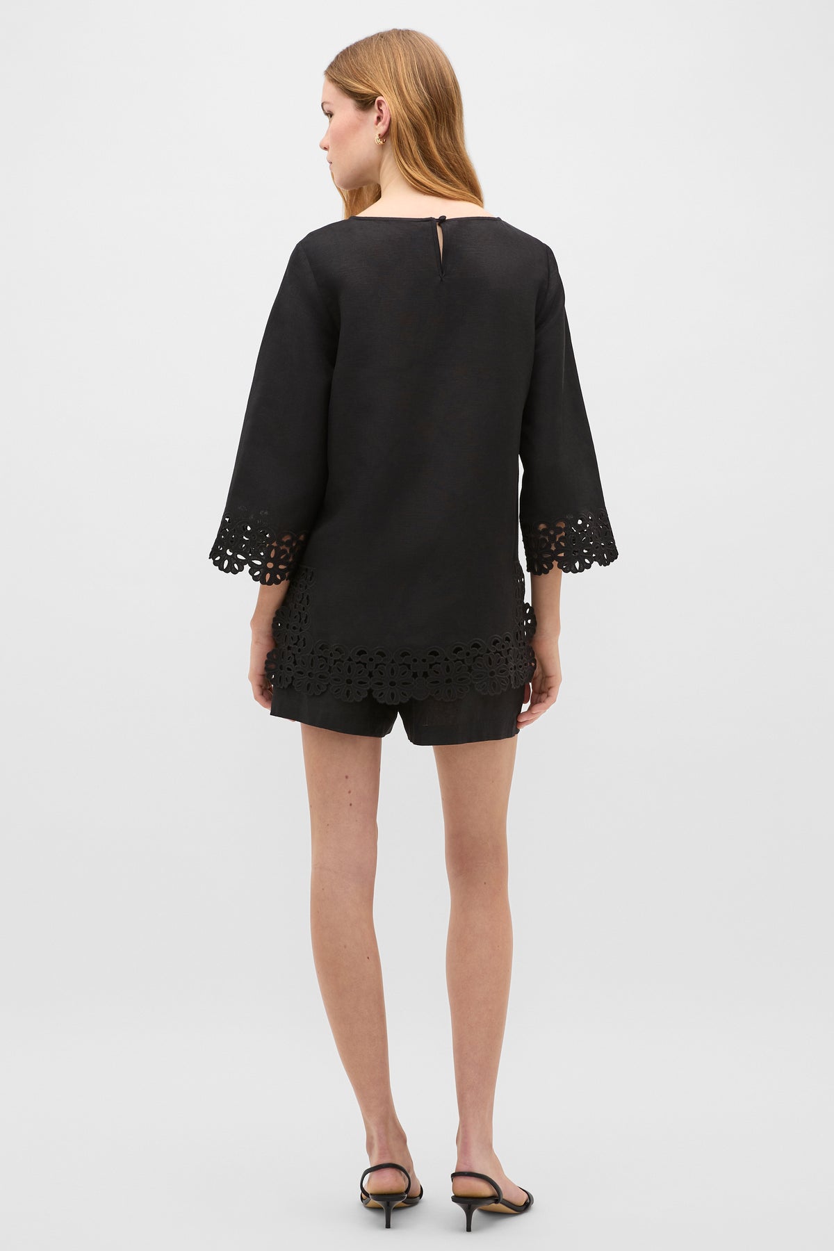 Linen Blend Cutwork Boxy Top