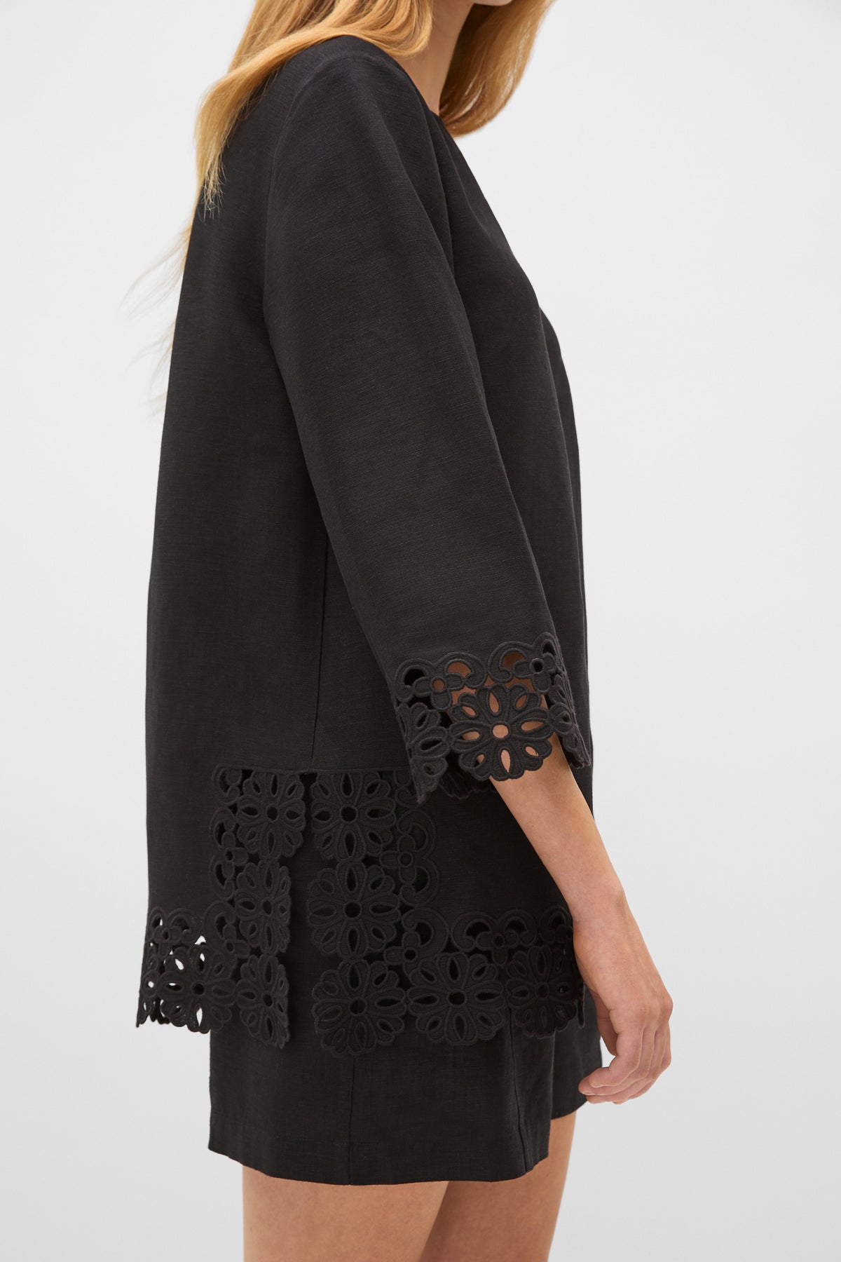 Linen Blend Cutwork Boxy Top
