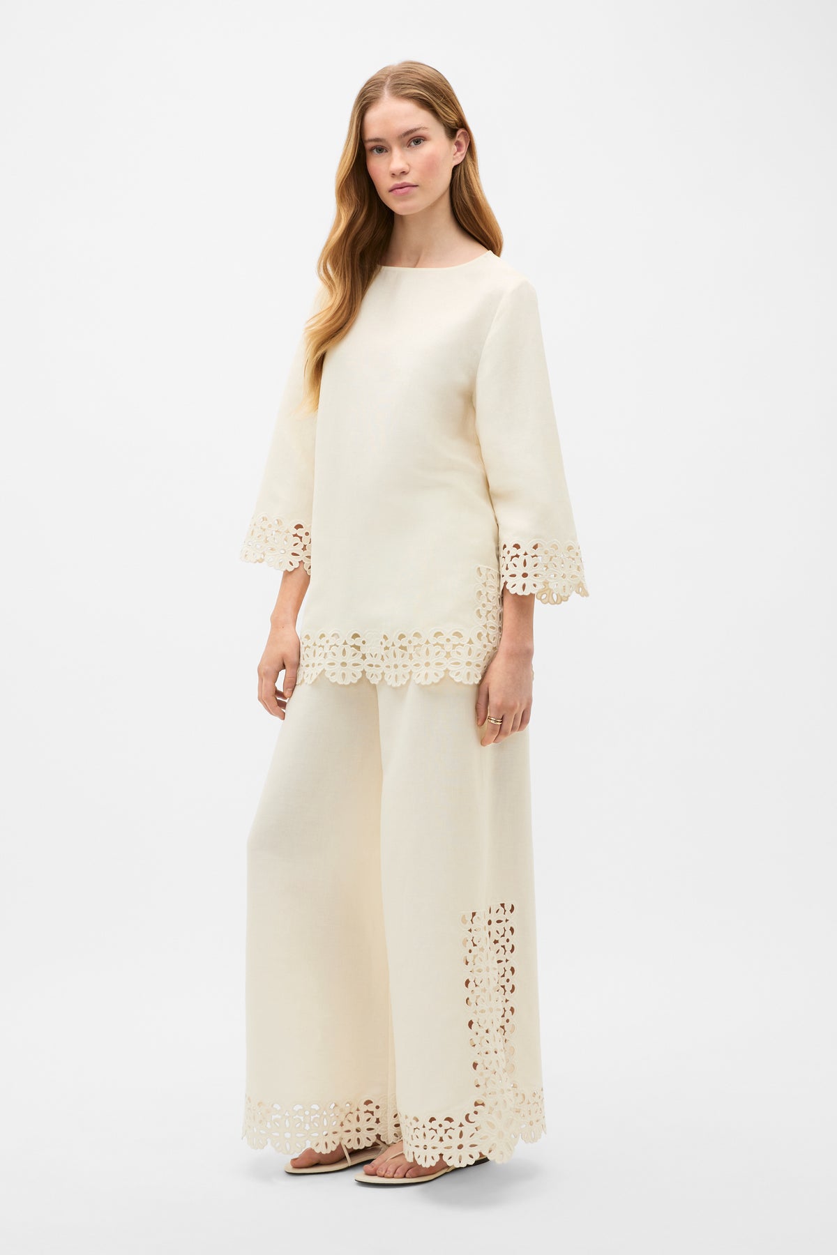 Linen Blend Cutwork Boxy Top