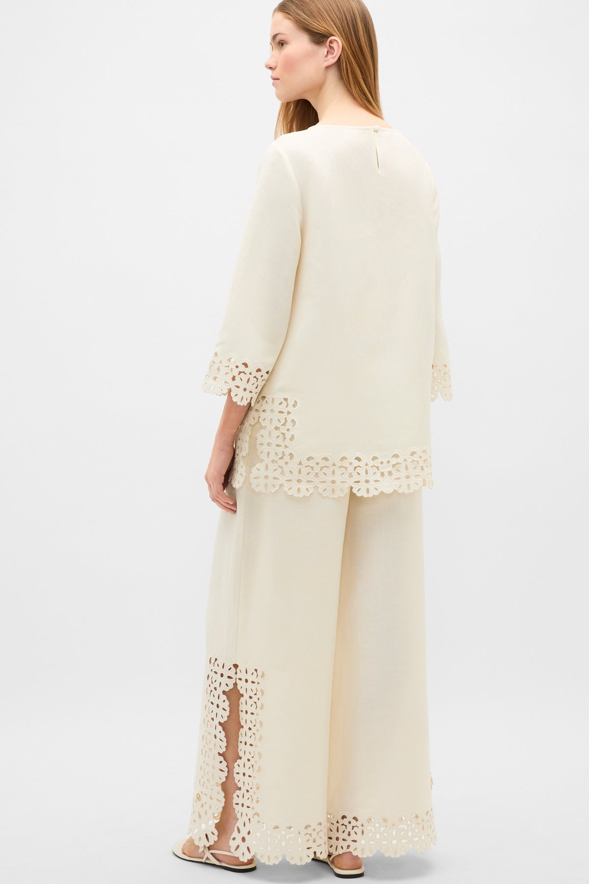 Linen Blend Cutwork Boxy Top