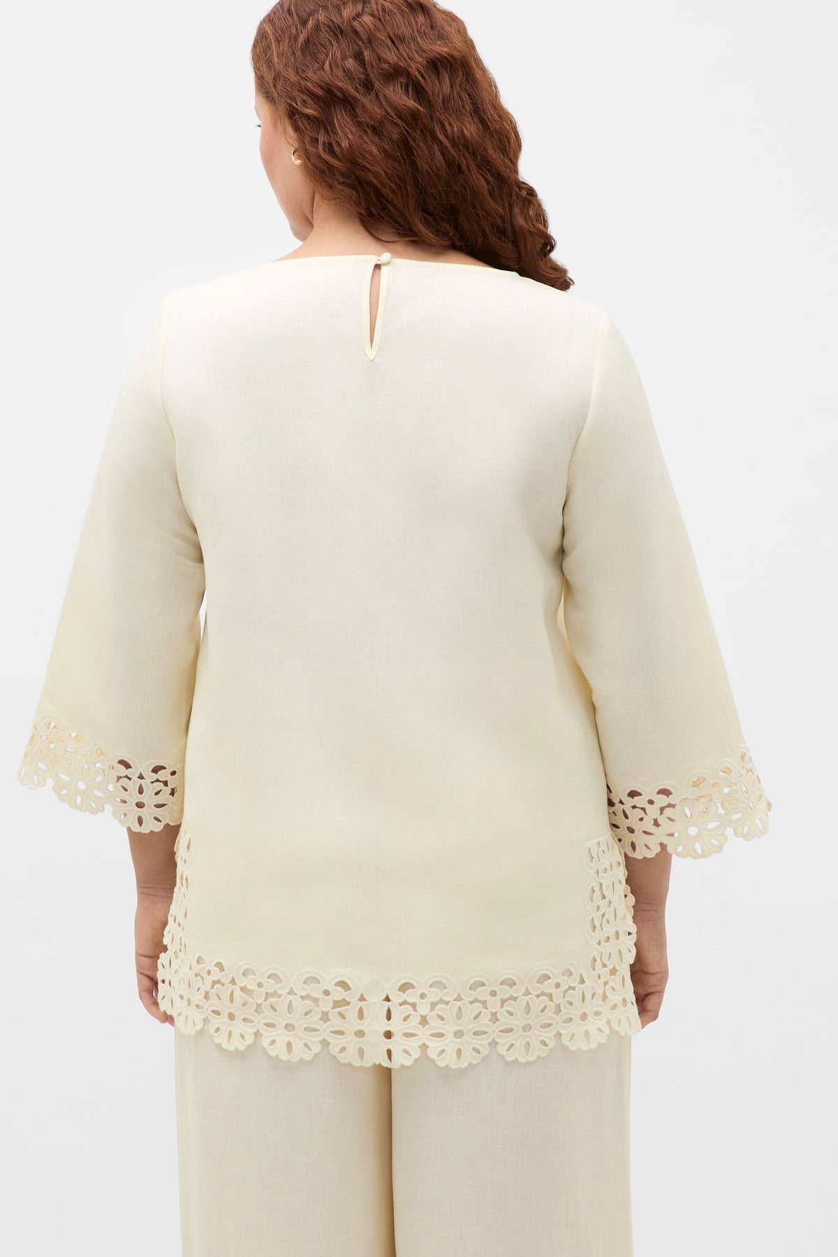 Linen Blend Cutwork Boxy Top