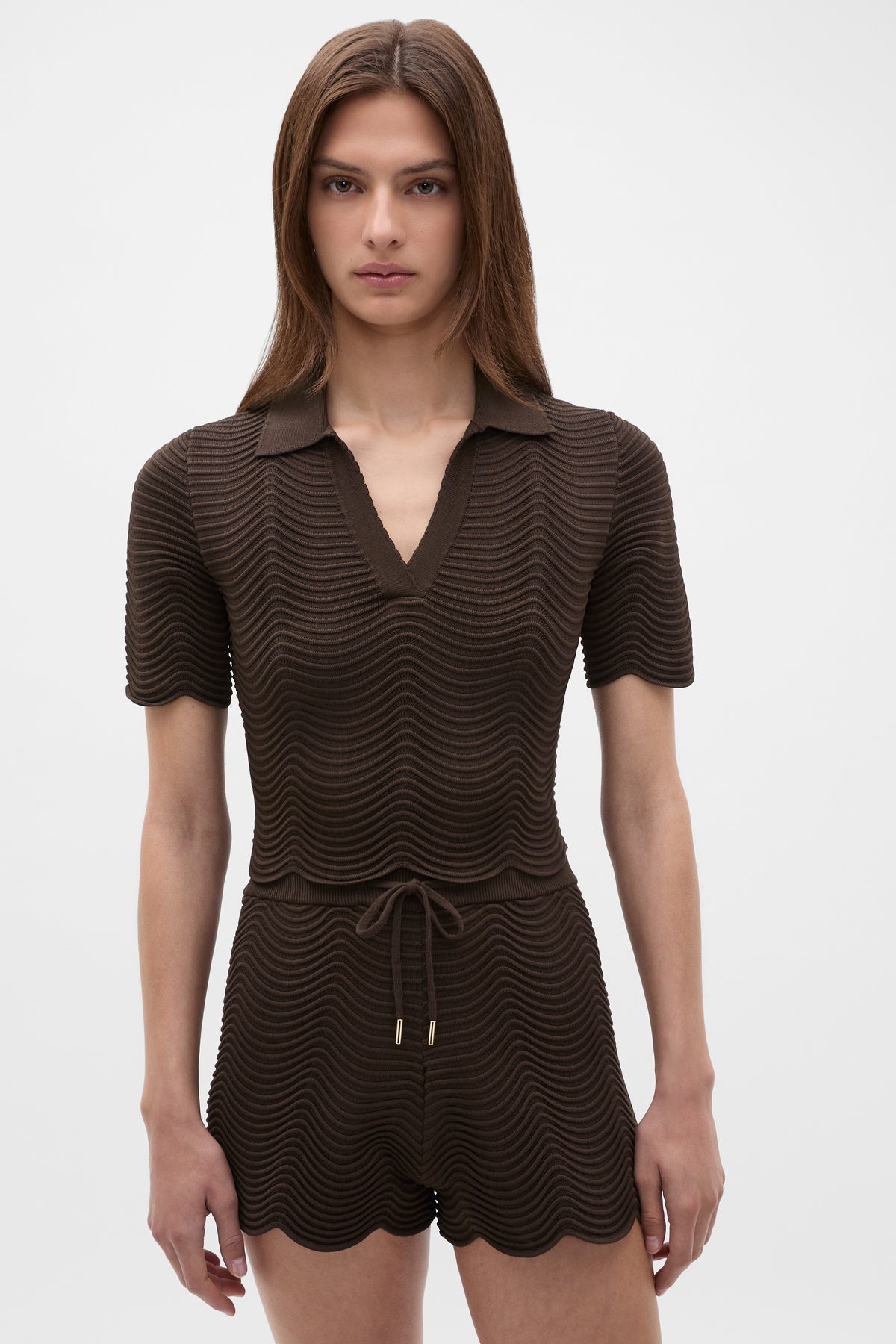 Wave Stitch Polo Knit