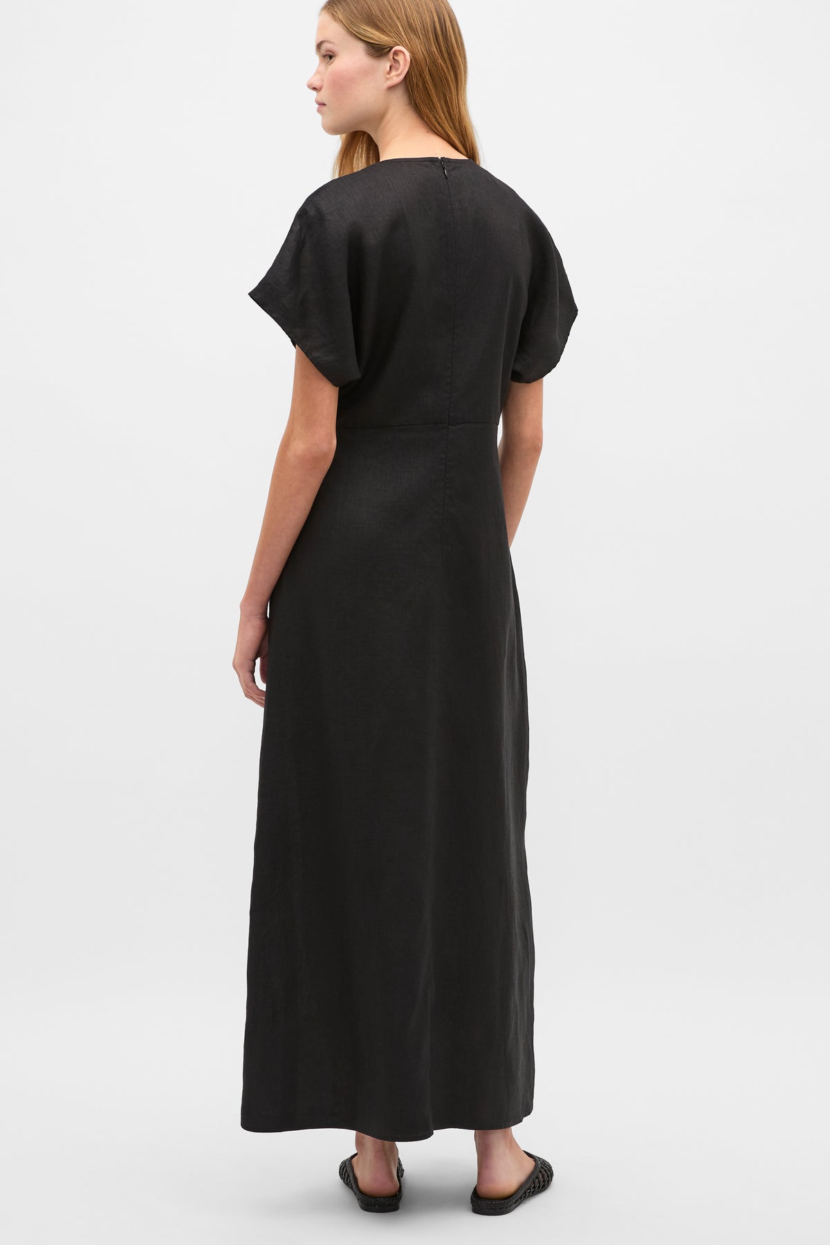 Linen V Neck Midi Dress