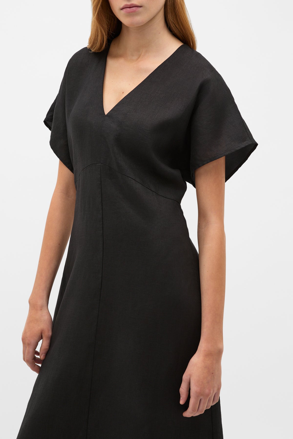 Linen V Neck Midi Dress