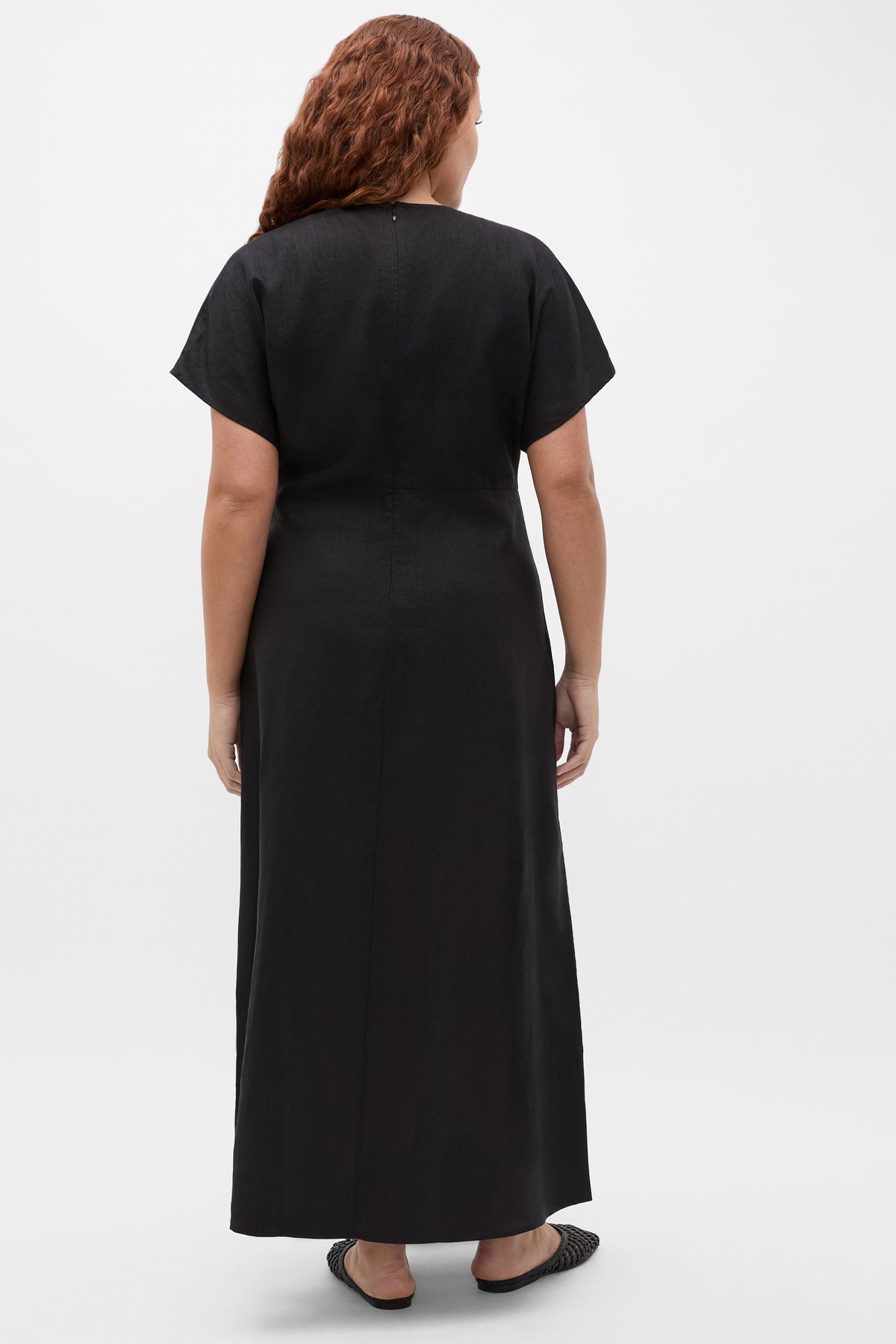 Linen V Neck Midi Dress