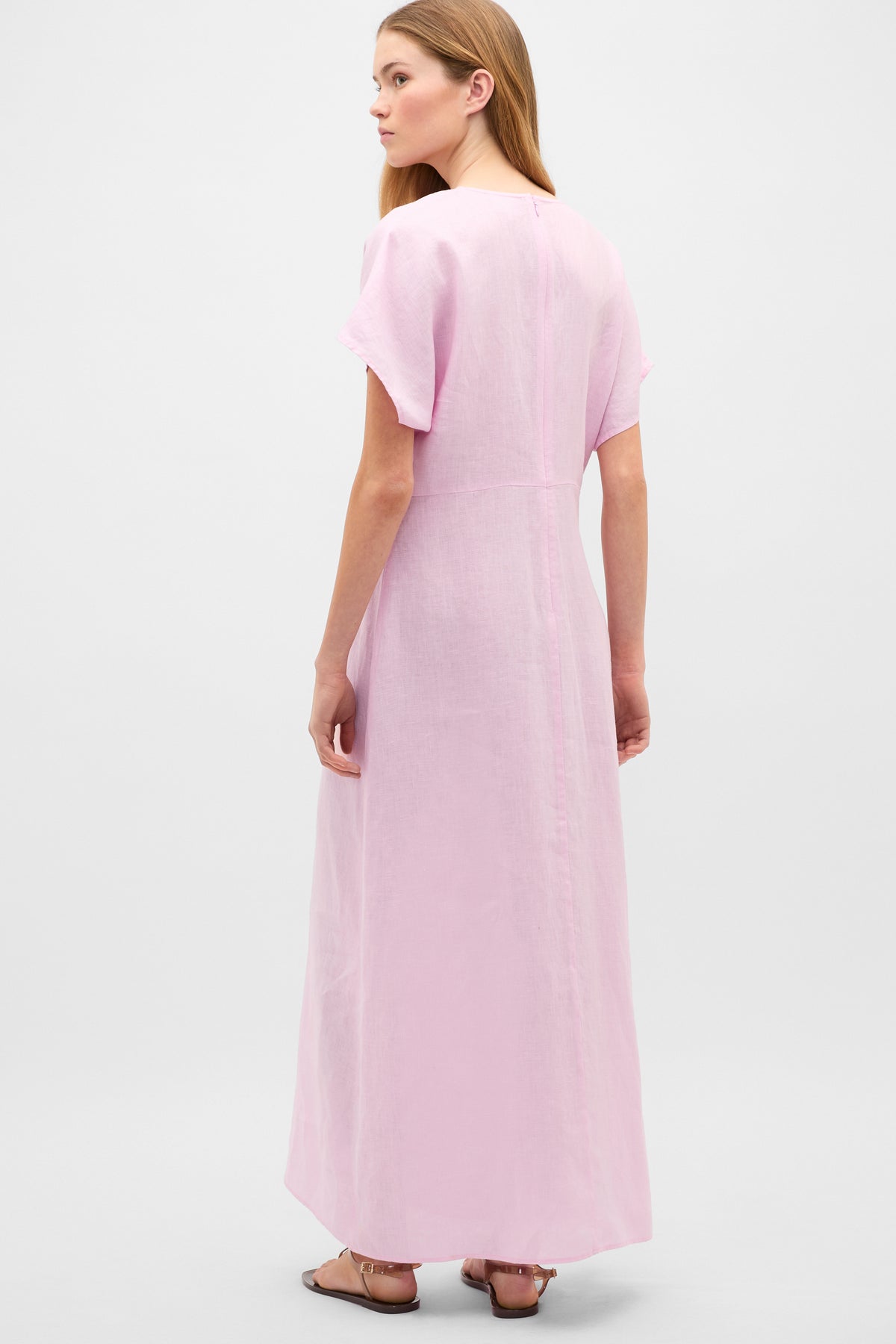Linen V Neck Midi Dress