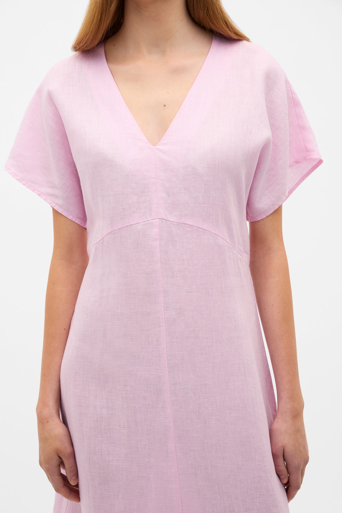 Linen V Neck Midi Dress