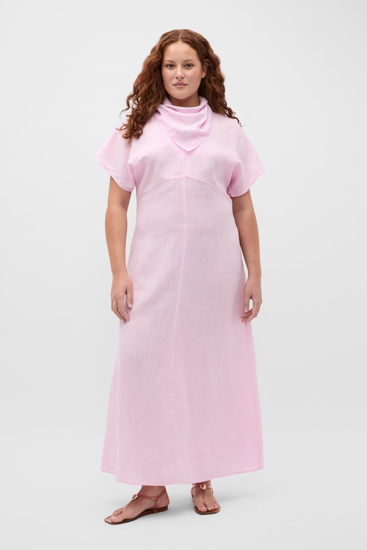 Linen V Neck Midi Dress