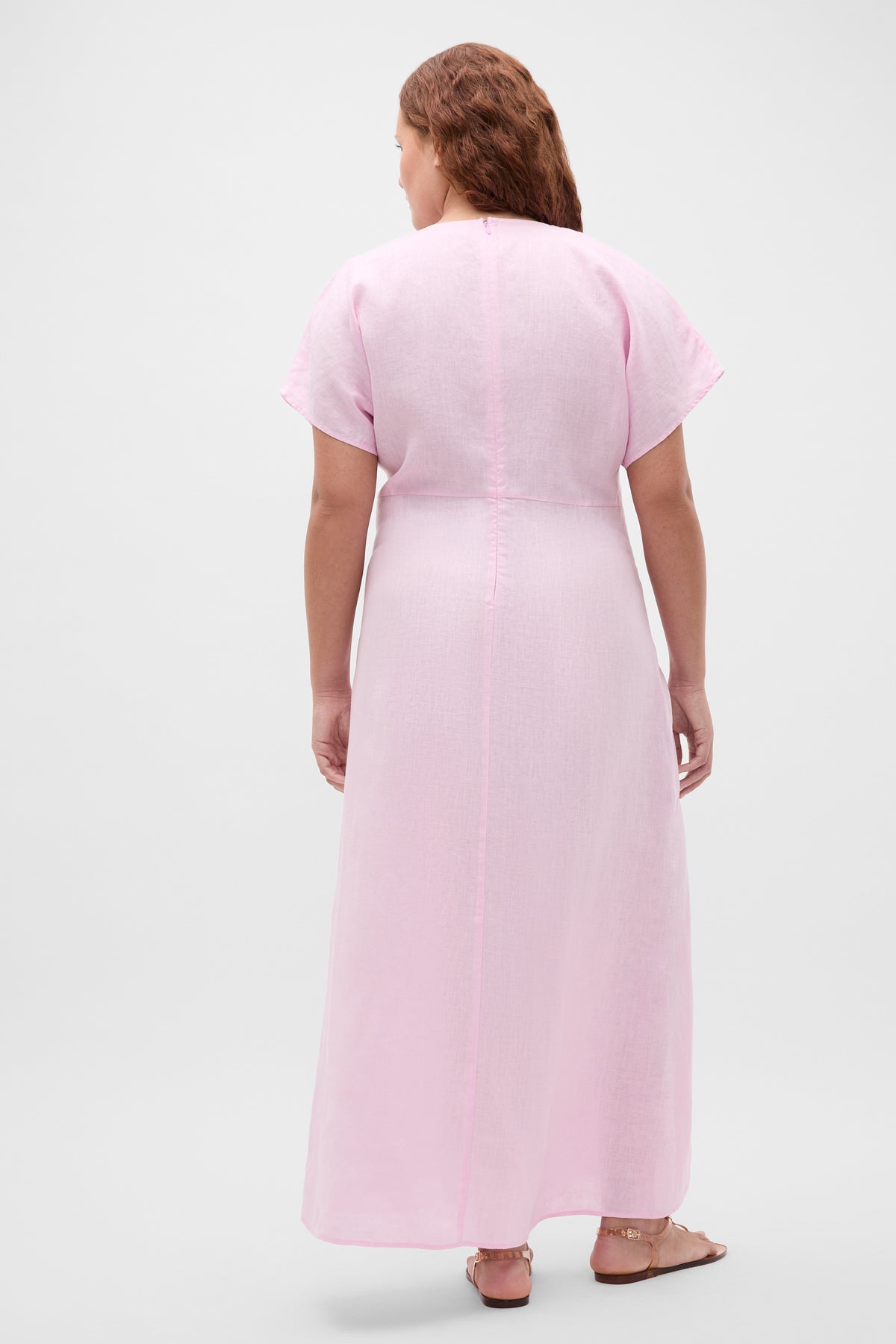 Linen V Neck Midi Dress