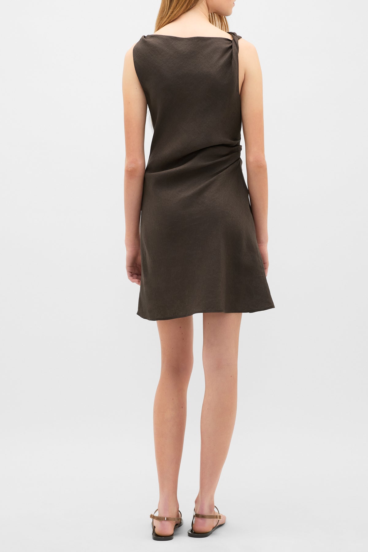 Linen Twist Shoulder Mini Dress