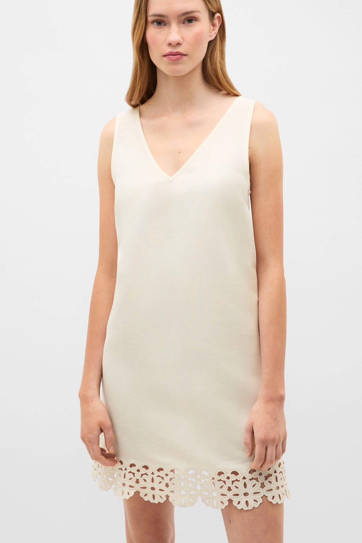 Linen Blend Cutwork Mini Dress