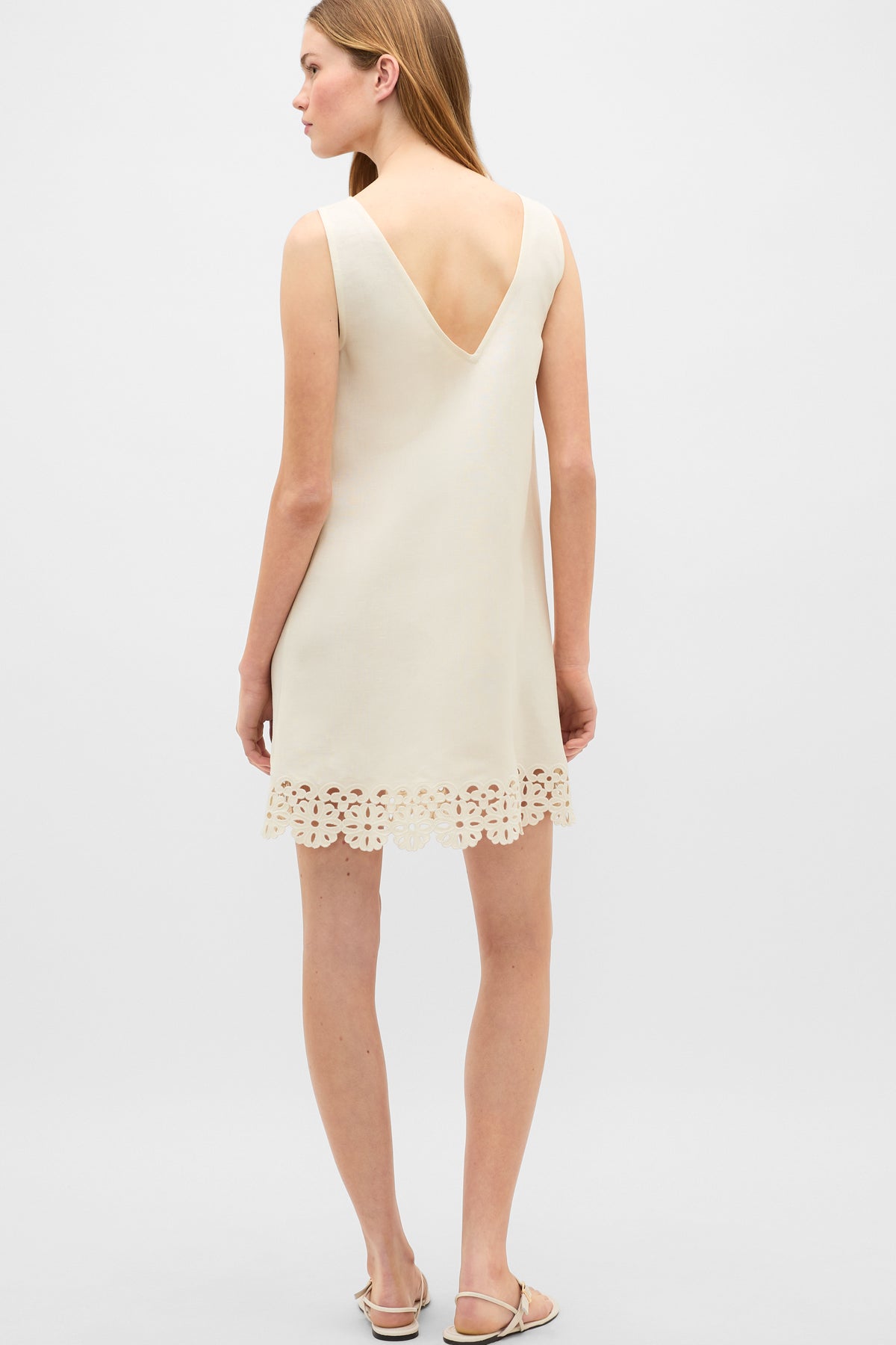Linen Blend Cutwork Mini Dress