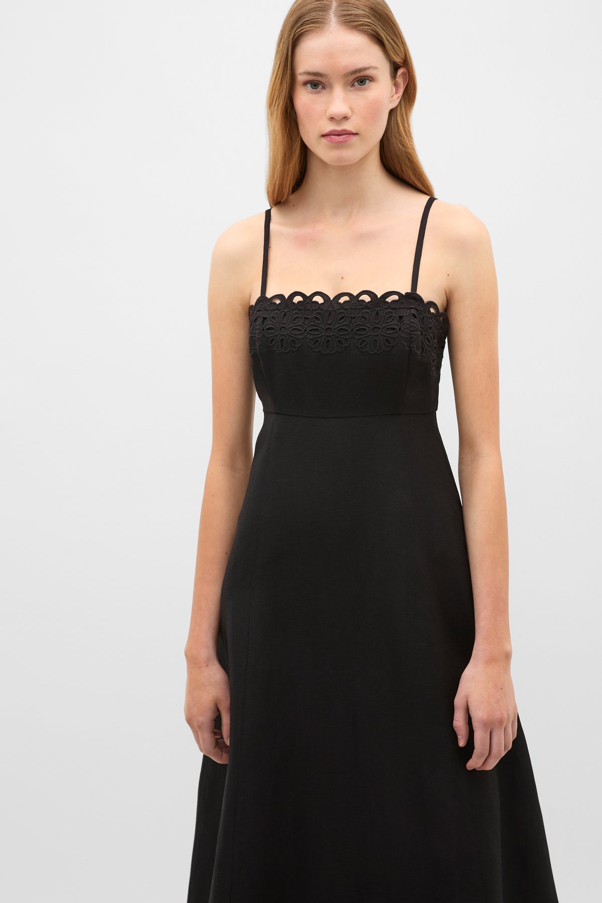 Linen Blend Cutwork Midi Dress