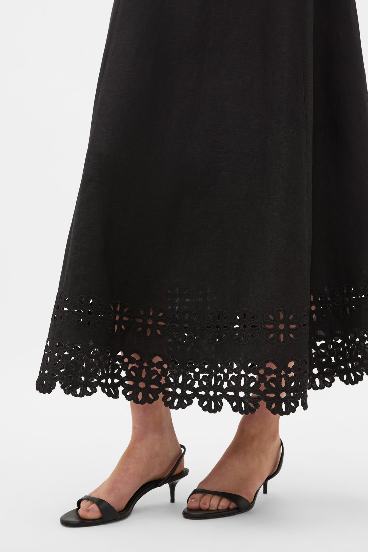 Linen Blend Cutwork Midi Dress
