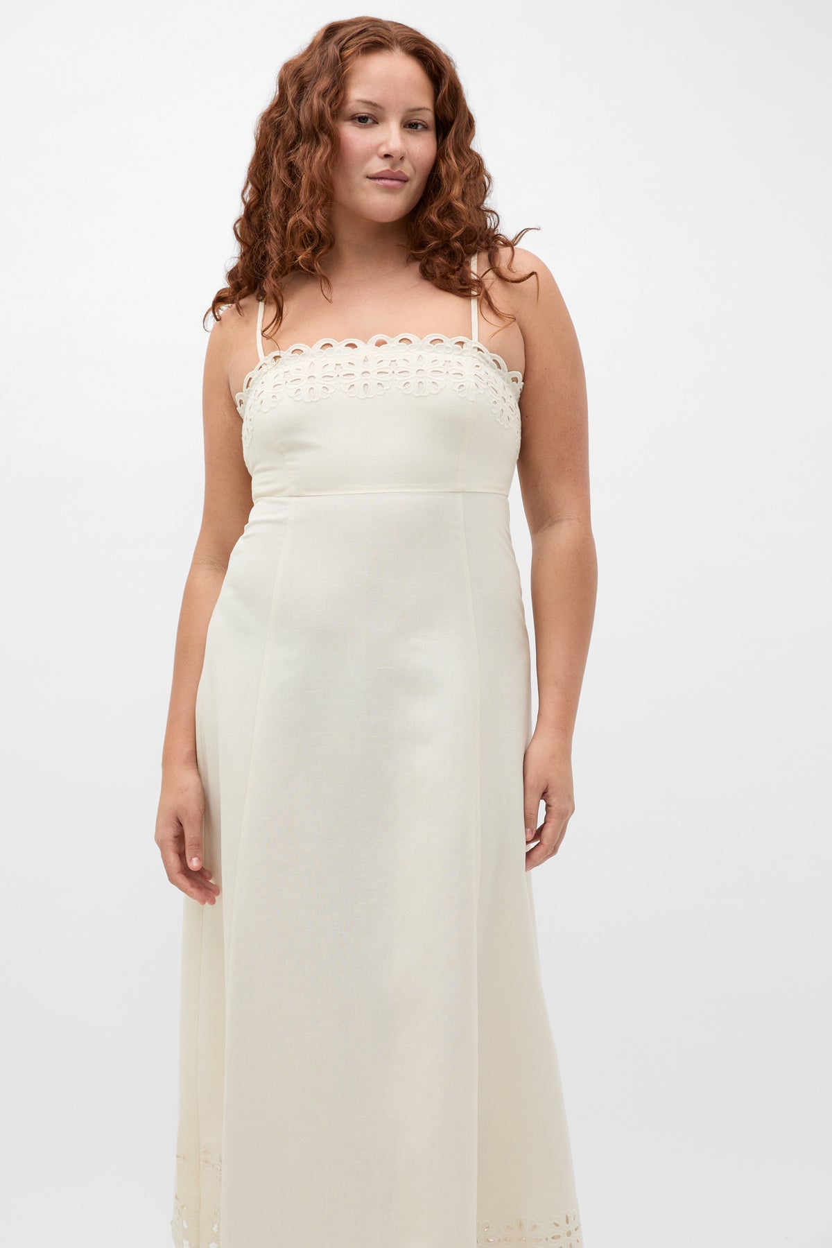 Linen Blend Cutwork Midi Dress