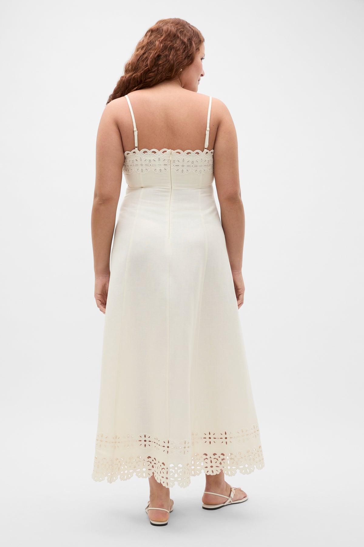 Linen Blend Cutwork Midi Dress