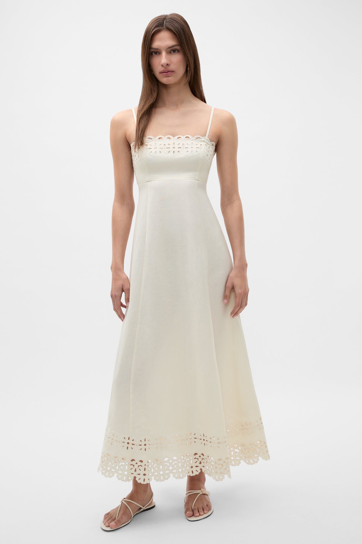 Linen Blend Cutwork Midi Dress