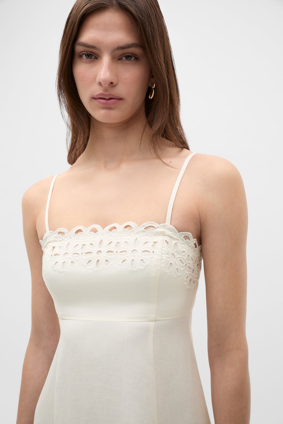 Linen Blend Cutwork Midi Dress