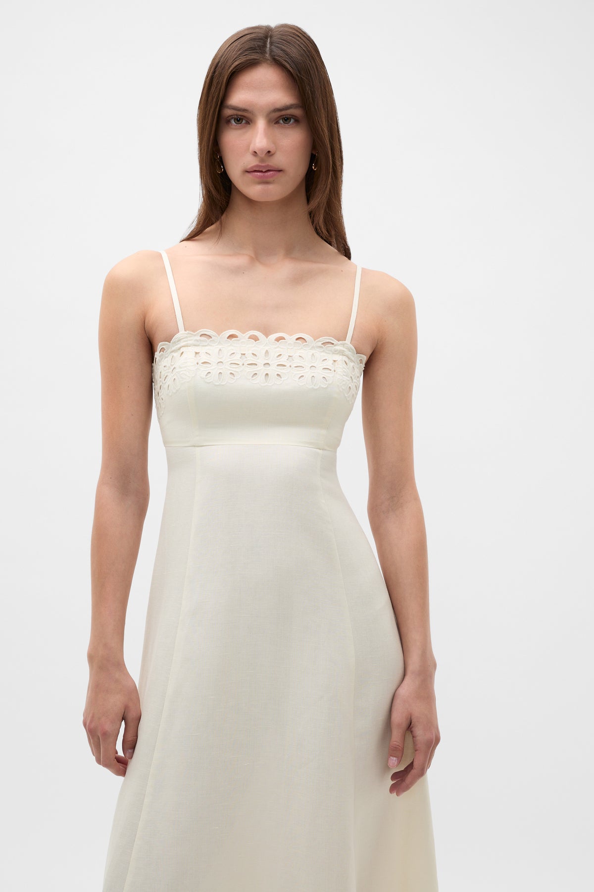 Linen Blend Cutwork Midi Dress