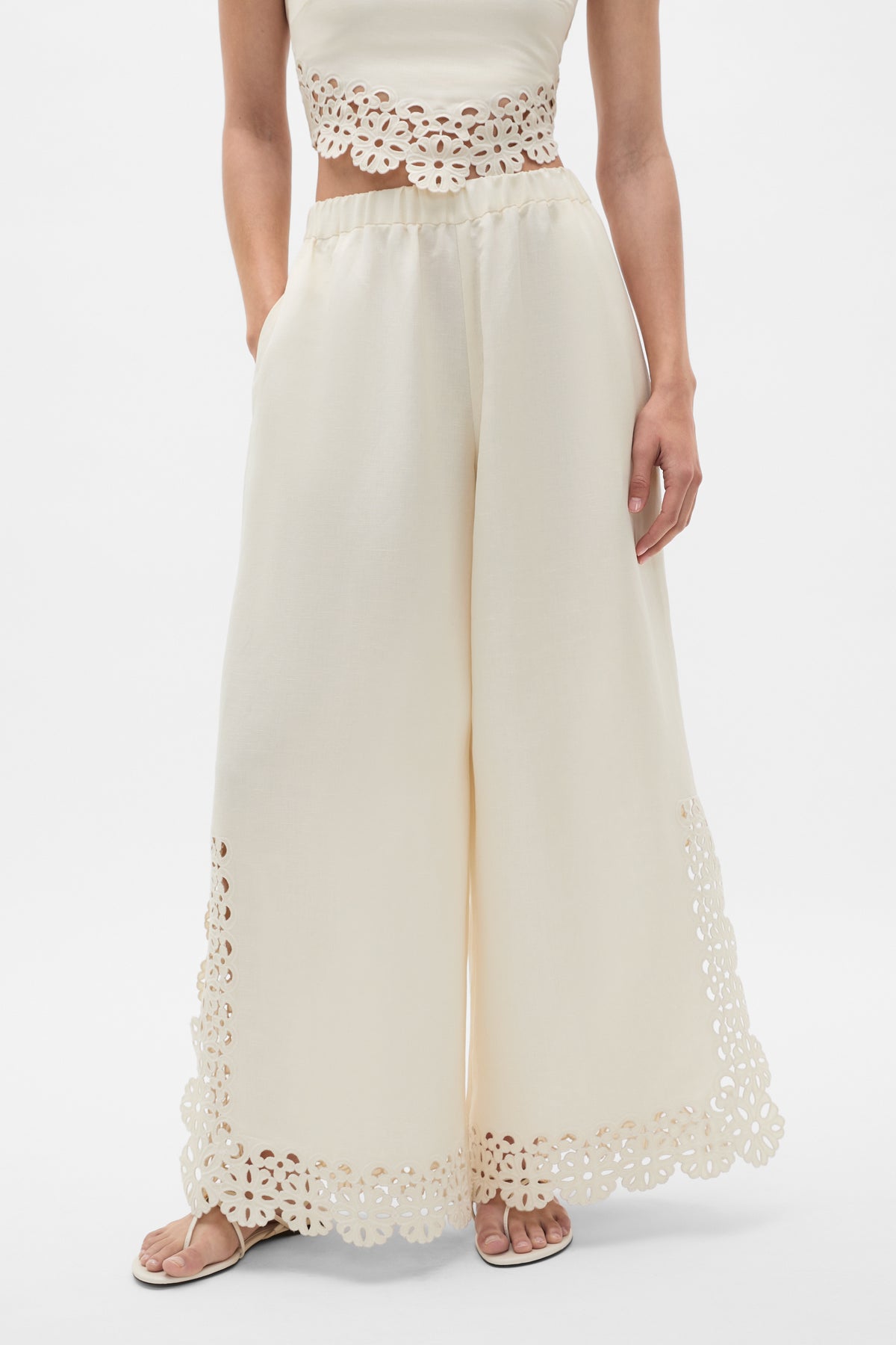 Linen Blend Cutwork Pant